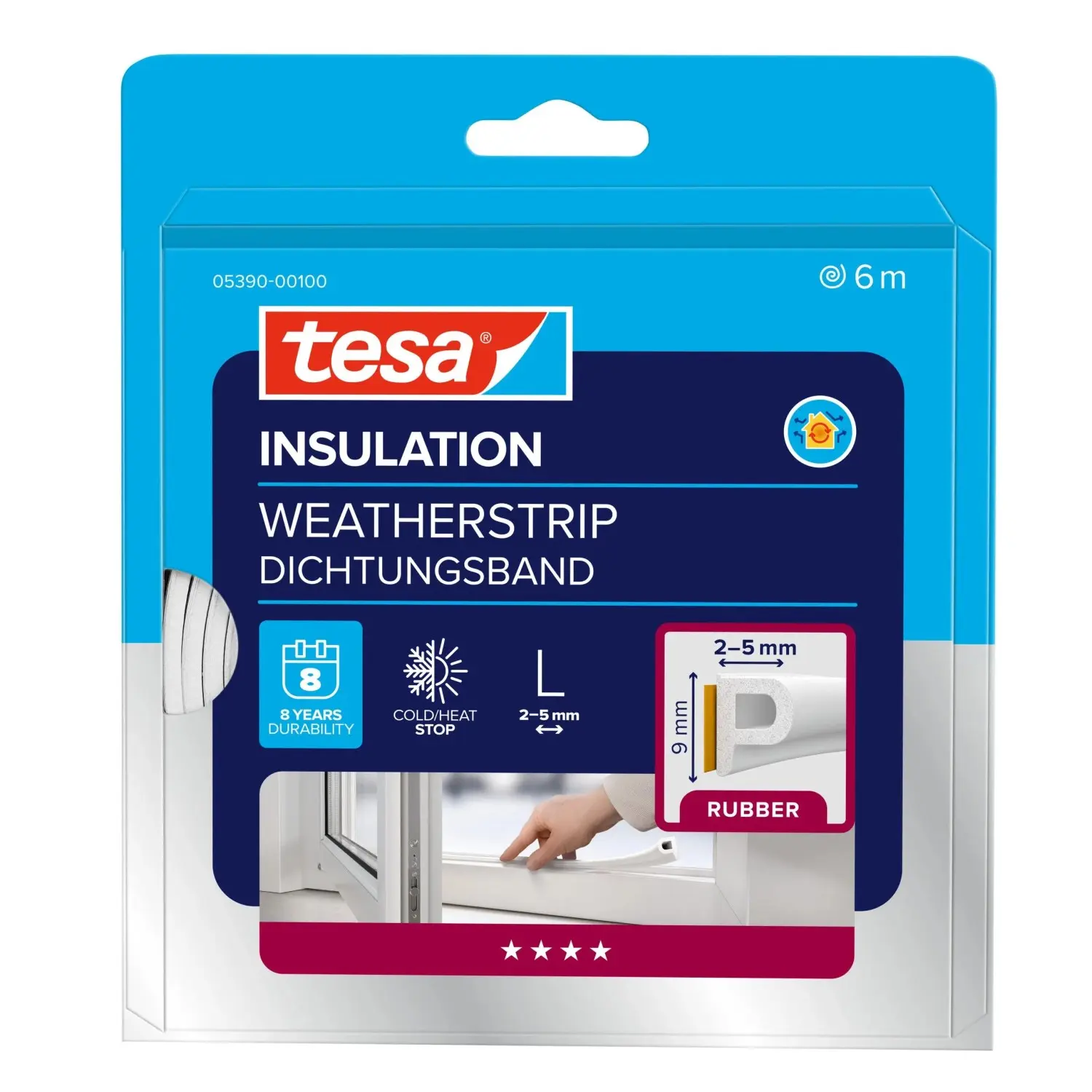 tesa Gumové těsnění pro dveře/okna INSULATION P-profil, bílá, 6 m x 9mm x 5,5mm