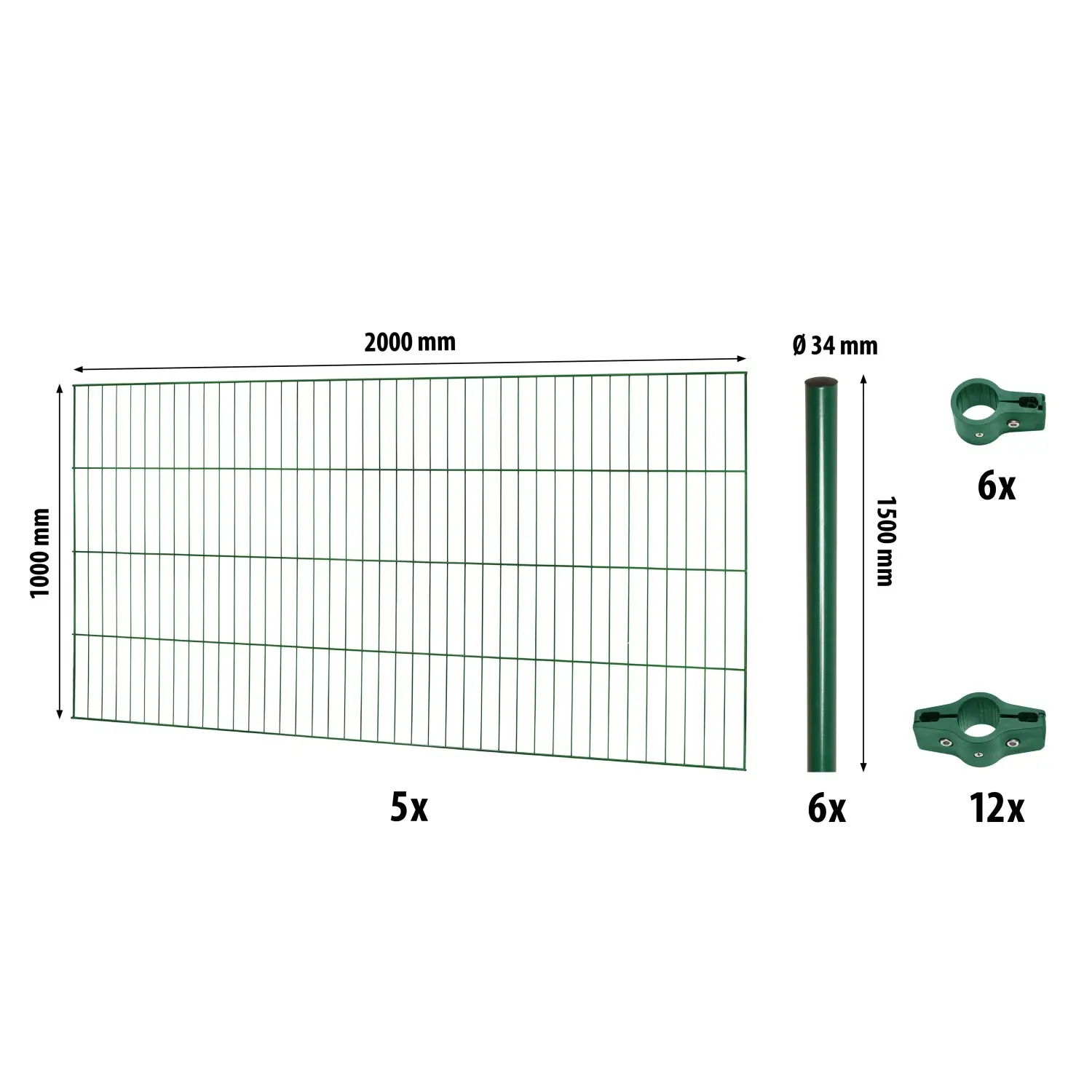 Floraworld Kompletní plotový set 1prut. kul.sl. zabet., zelená, 100 cm, 10 m