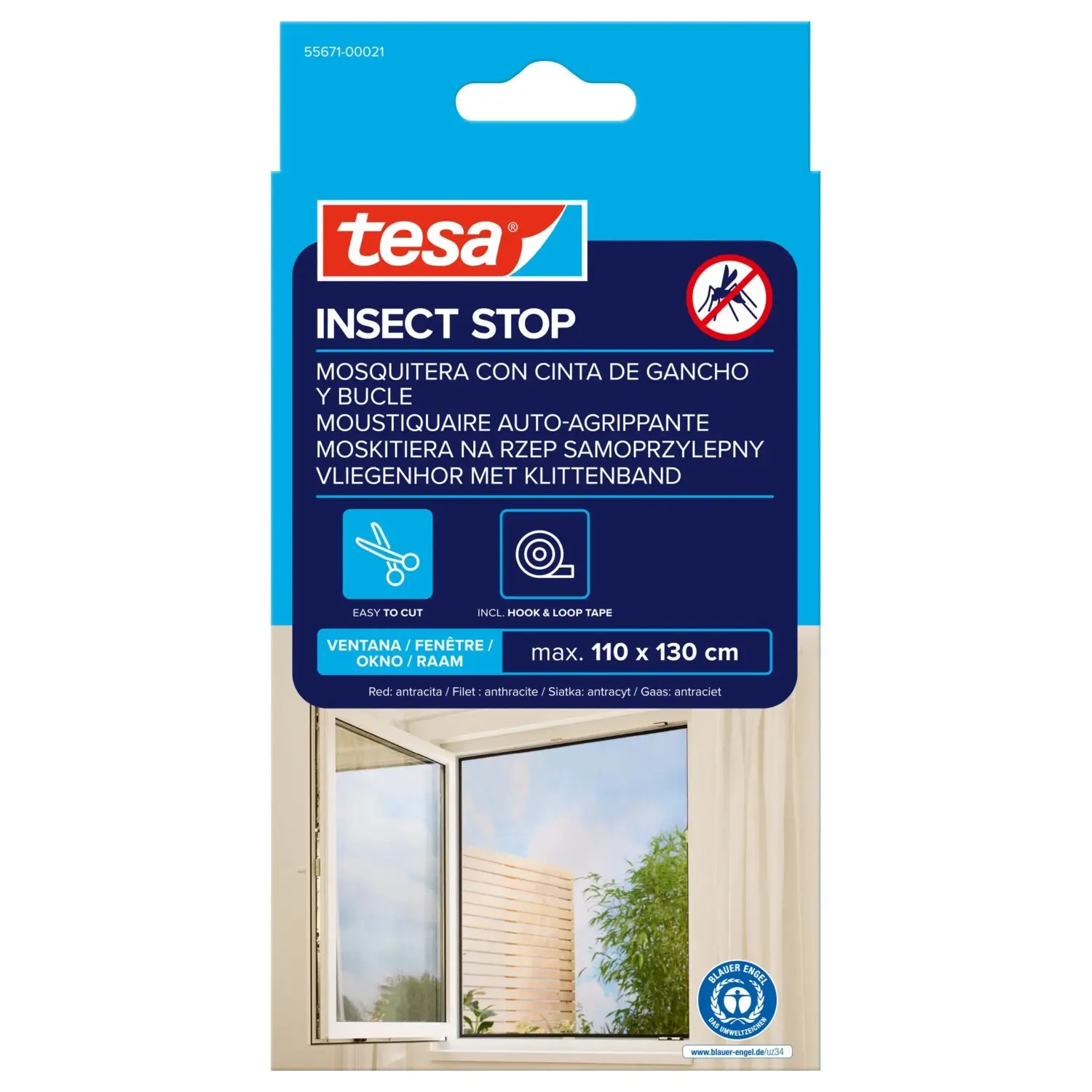 tesa Okenní síť proti hmyzu INSECT STOP na suchý zip, antracitová, 110 x 130 cm