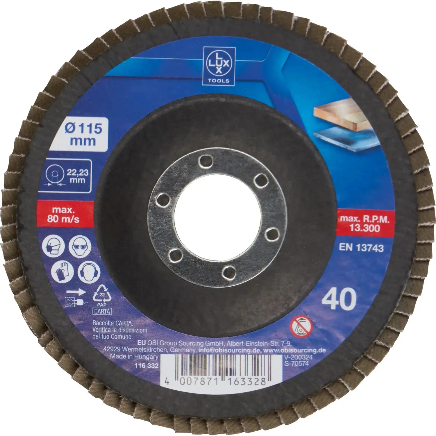 LUX-TOOLS Lamelový brusný kotouč Multi, zrnitost K40, pr. 115 mm