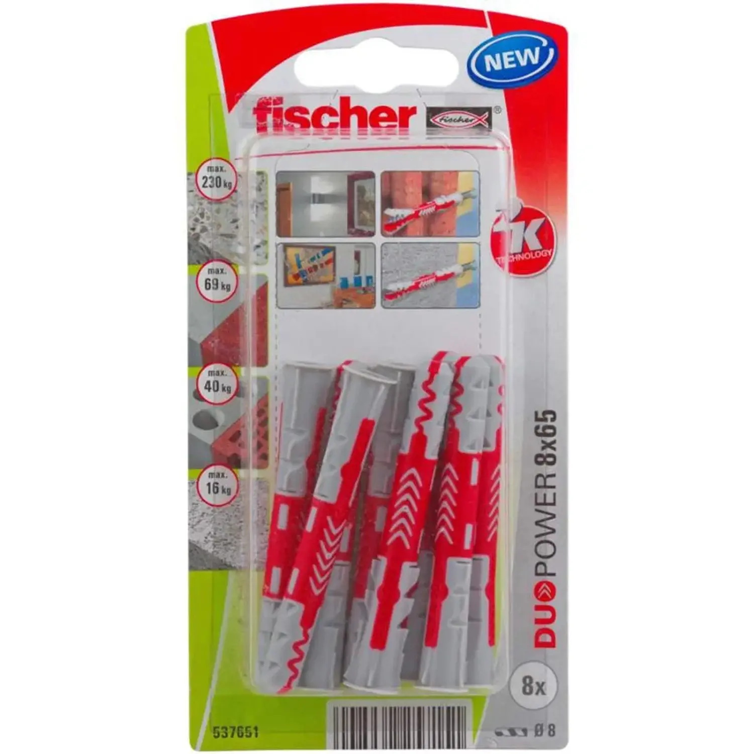 Fischer Hmoždinka DuoPower 8 x 65 K NV, 8 ks