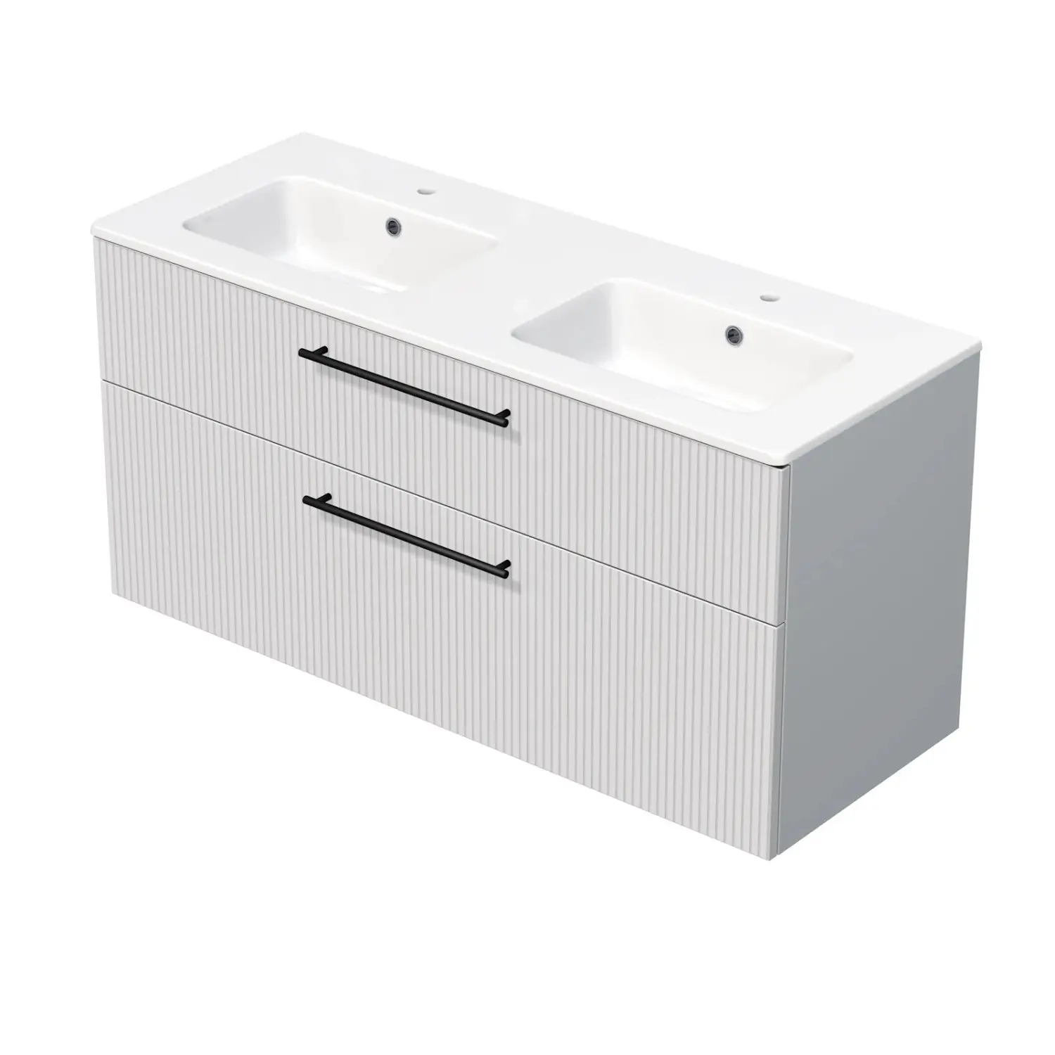 INTEDOOR Koupel.skříň+dvojumyvadlo BEE, úchyt černý, š. 121 cm, bílá 3D pruhy