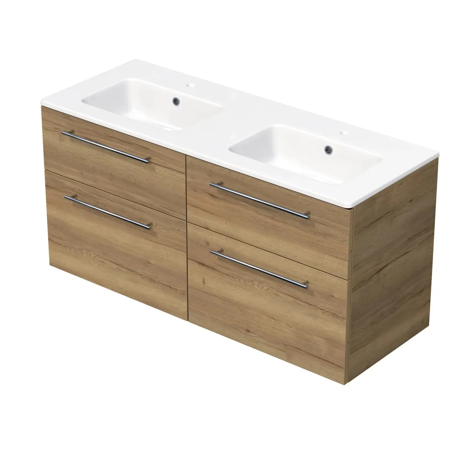 INTEDOOR Koupel.skříň+dvojumyvadlo BEE, úchyt chrom, 4zás., š.121cm, dub Halifax