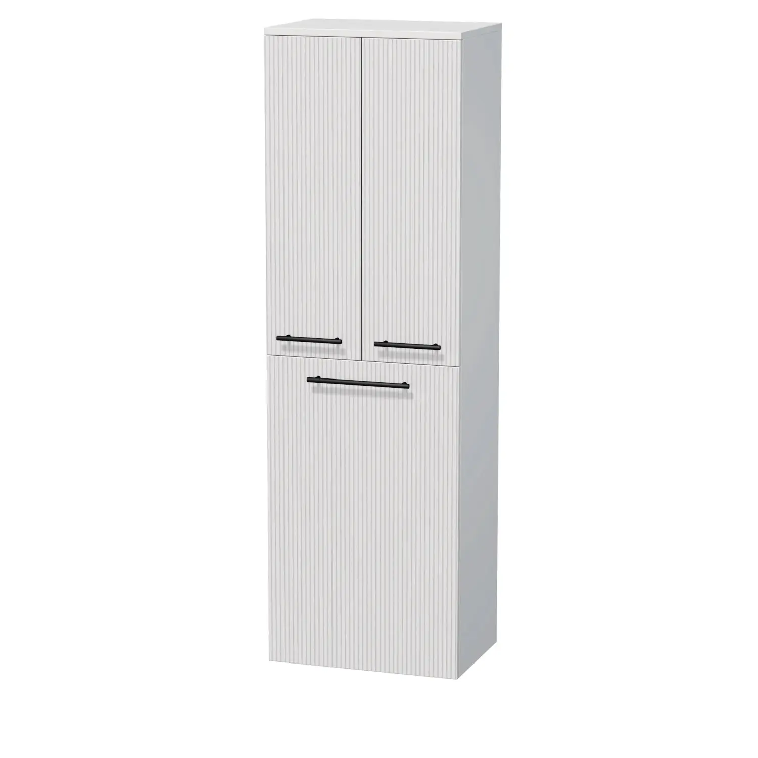 INTEDOOR Vysoká skříň BEE pravá, úchyt černý, 2dveře, koš, š.50cm, bílá 3D pruhy