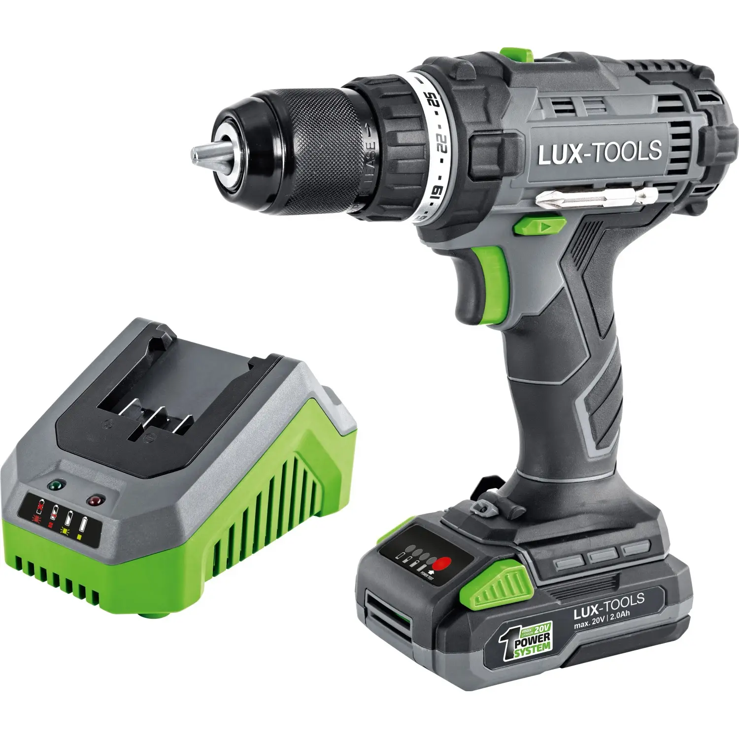 LUX-TOOLS 1 PowerSystem Aku vrtací šroubovák A-BS-20 Set