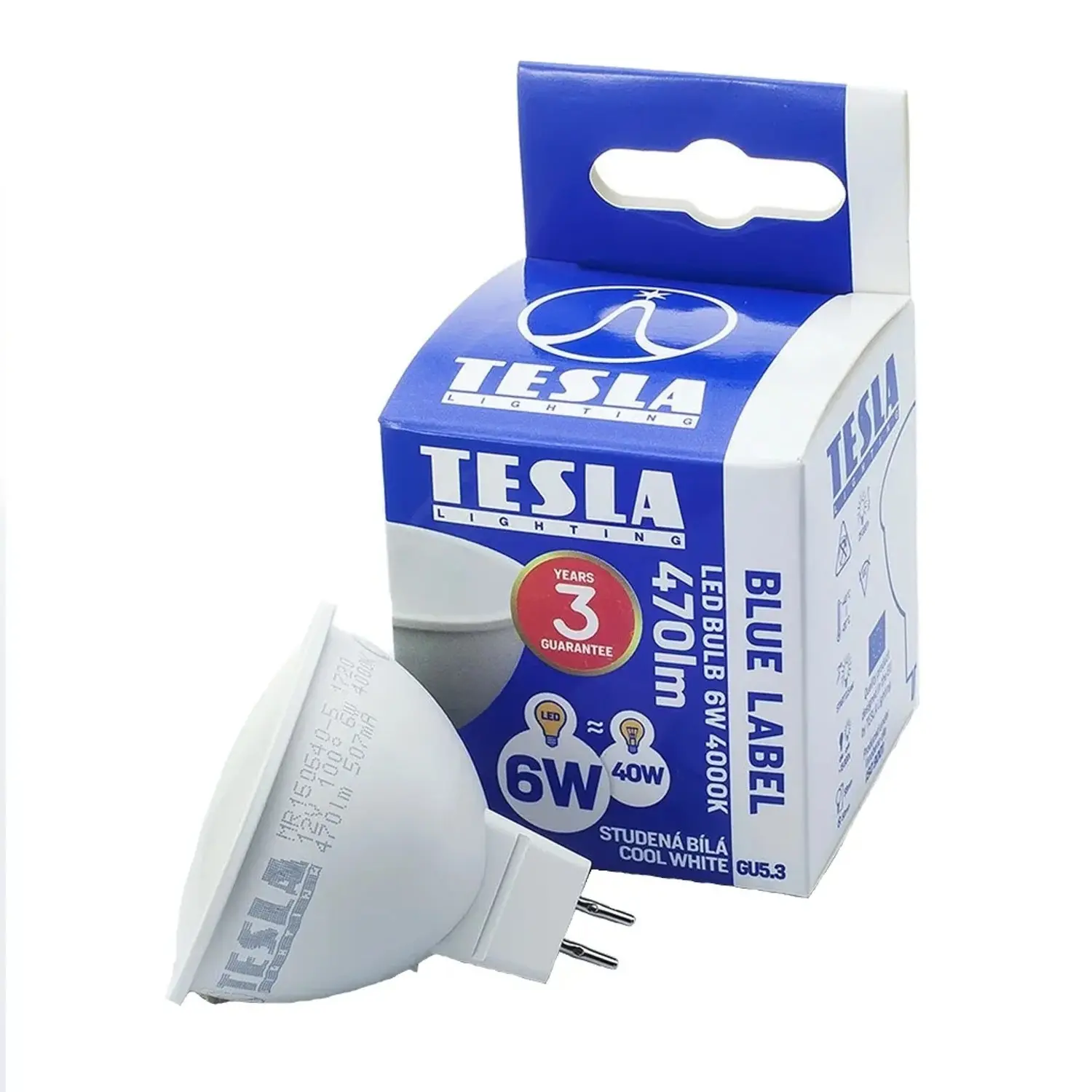TESLA LED žárovka MR16, GU5.3, 6 W, 470 lm, 4 000 K