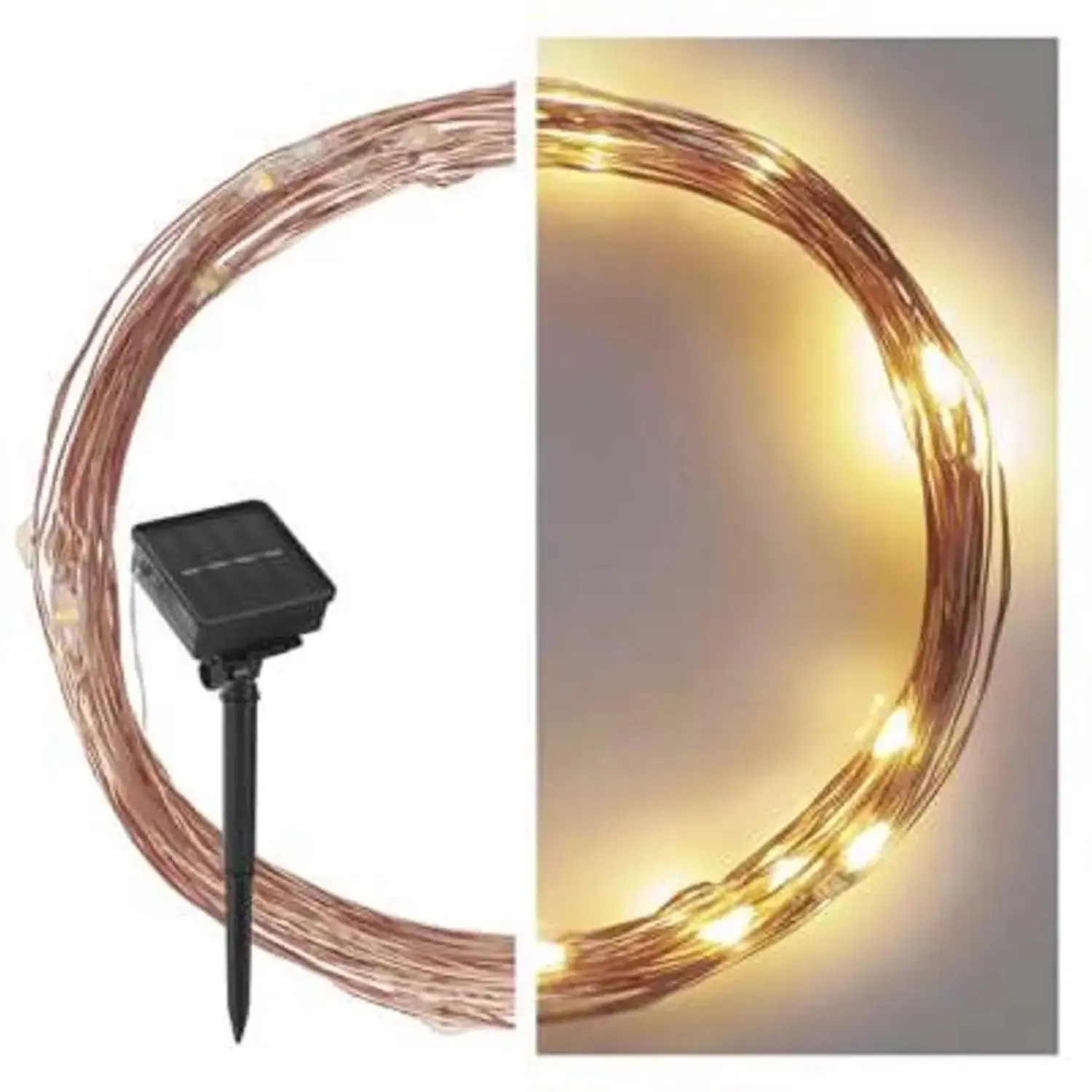 Anděl Přerov Solární světelný řetěz 120 x LED teplá bílá, IP44, měděný, 15 m