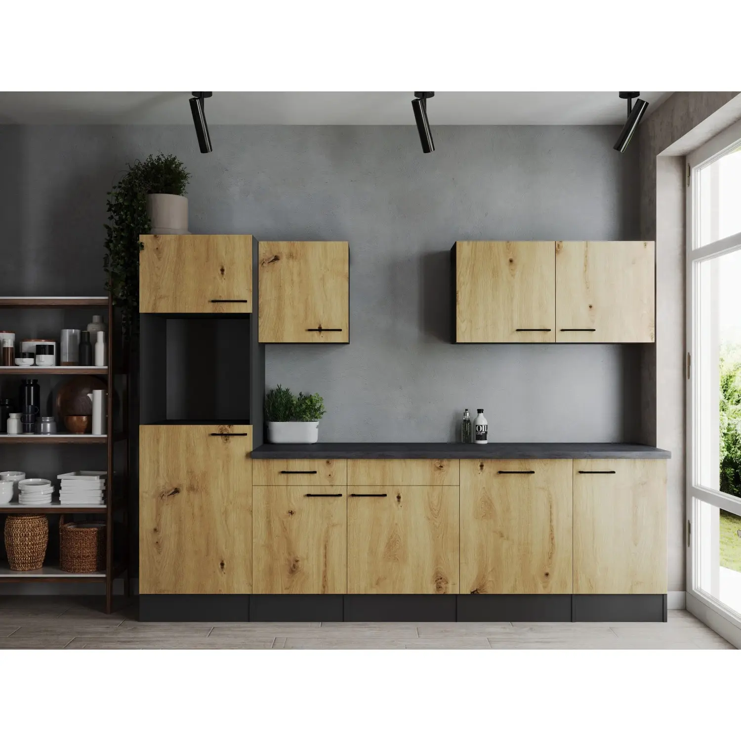 Respekta Kuchyně Oliver dub Artisan/žula 280 cm - bez el. přístrojů