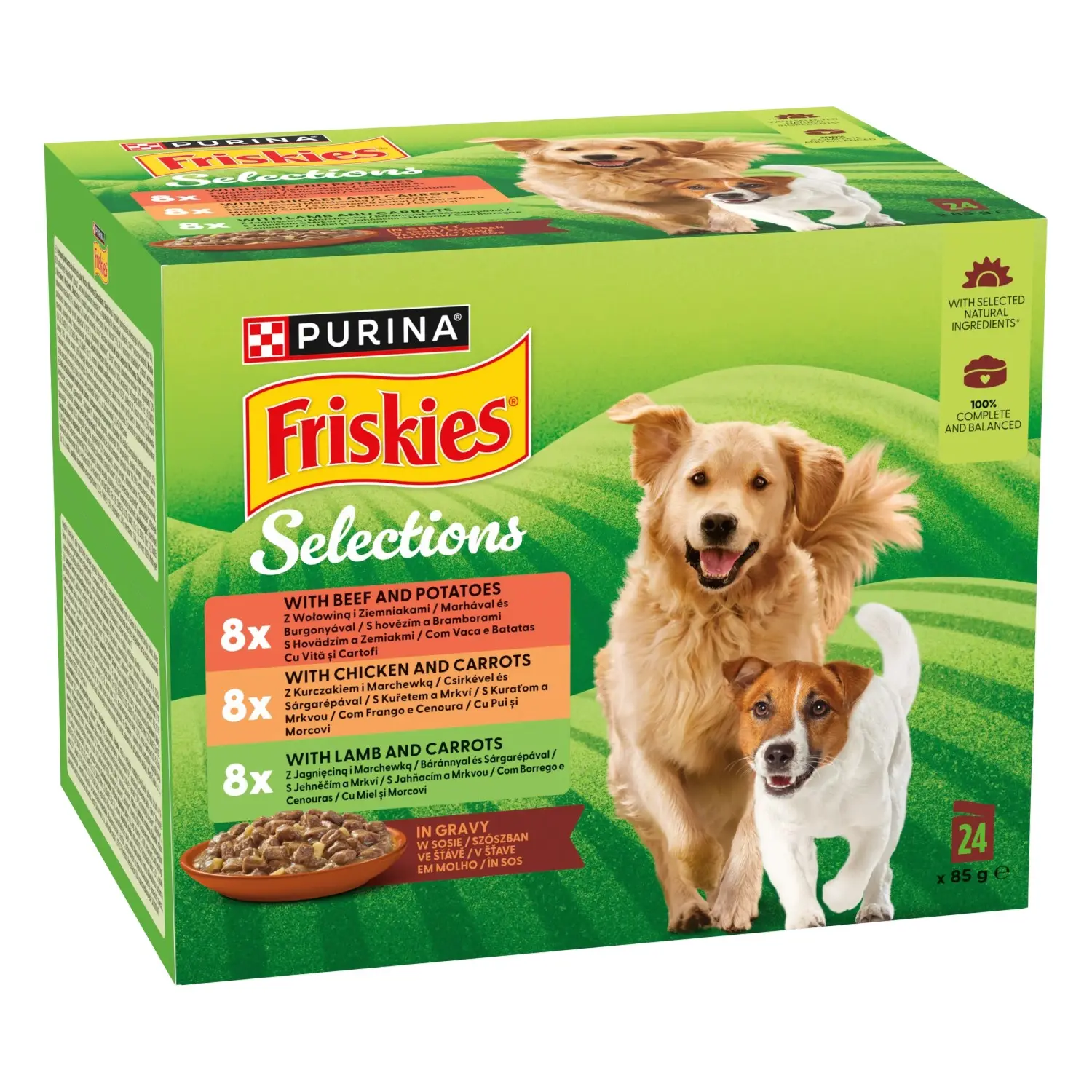 Friskies Adult Kapsičky pro psy hovězí, kuře, jehněčí ve šťávě 24 x 85 g