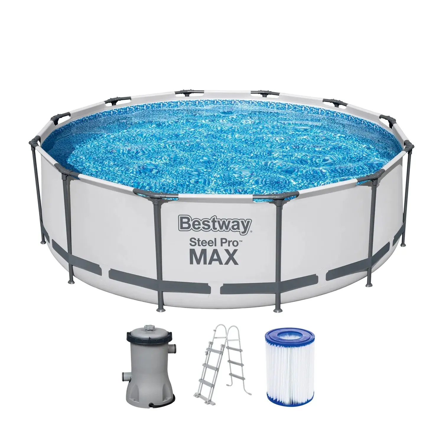 Bestway Bazén Steel Pro MAX sv.šedý, filtrace, schůdky pr. 366x100 cm (EN)