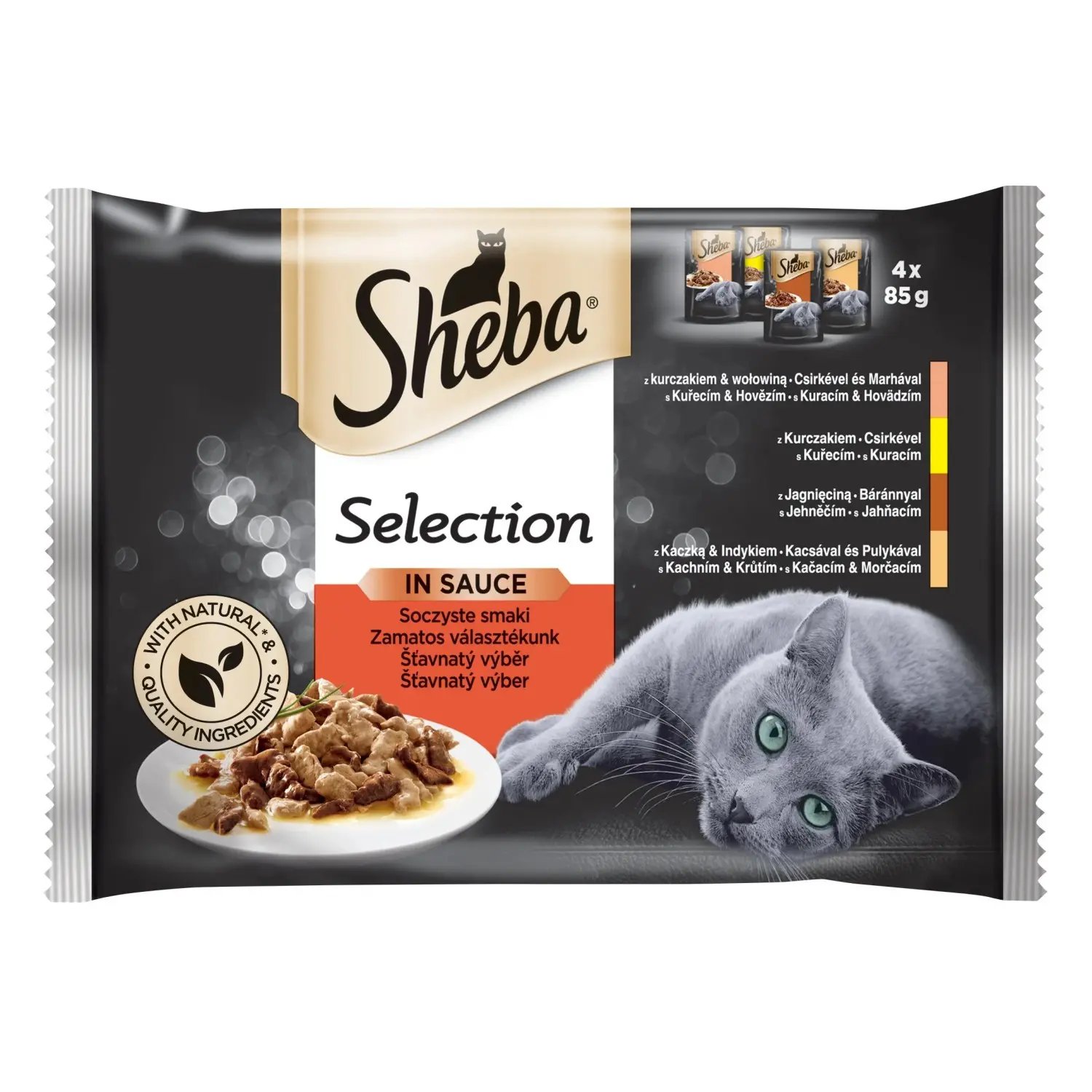 Sheba Kapsičky pro kočky Selection s hovězím, jehněčím, kuřecím a krůtím 4 x85g