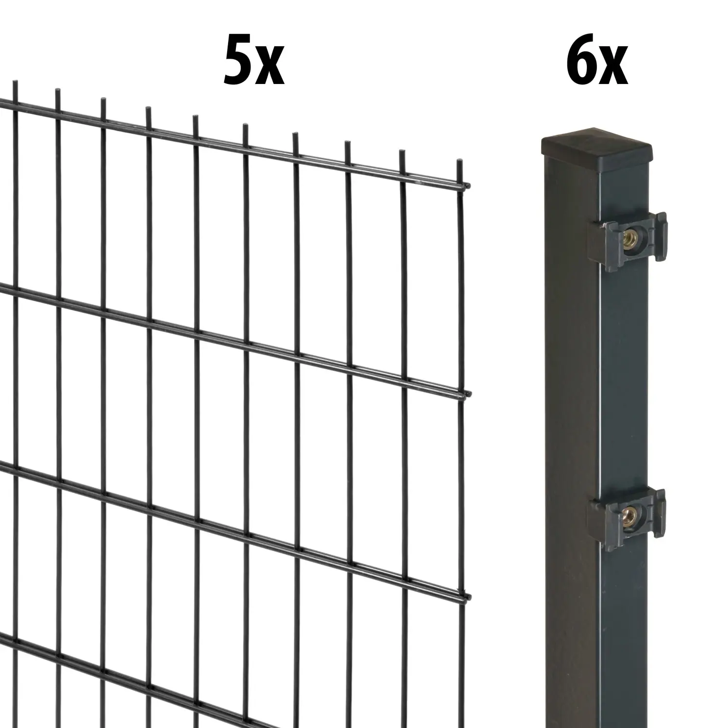 Floraworld Kompletní plotový set 2prut. sl.6×4 zabet., antracit, 123 cm, 10 m