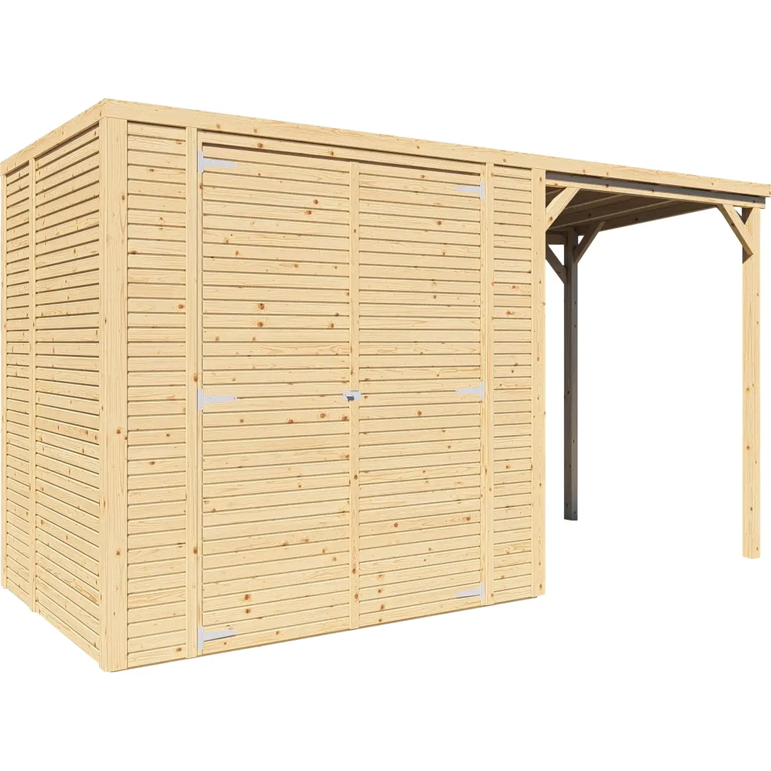 Bertilo Dřevěný domek na nářadí Box 2 Plus s přístavbou, přírodní, 373 x 157 cm