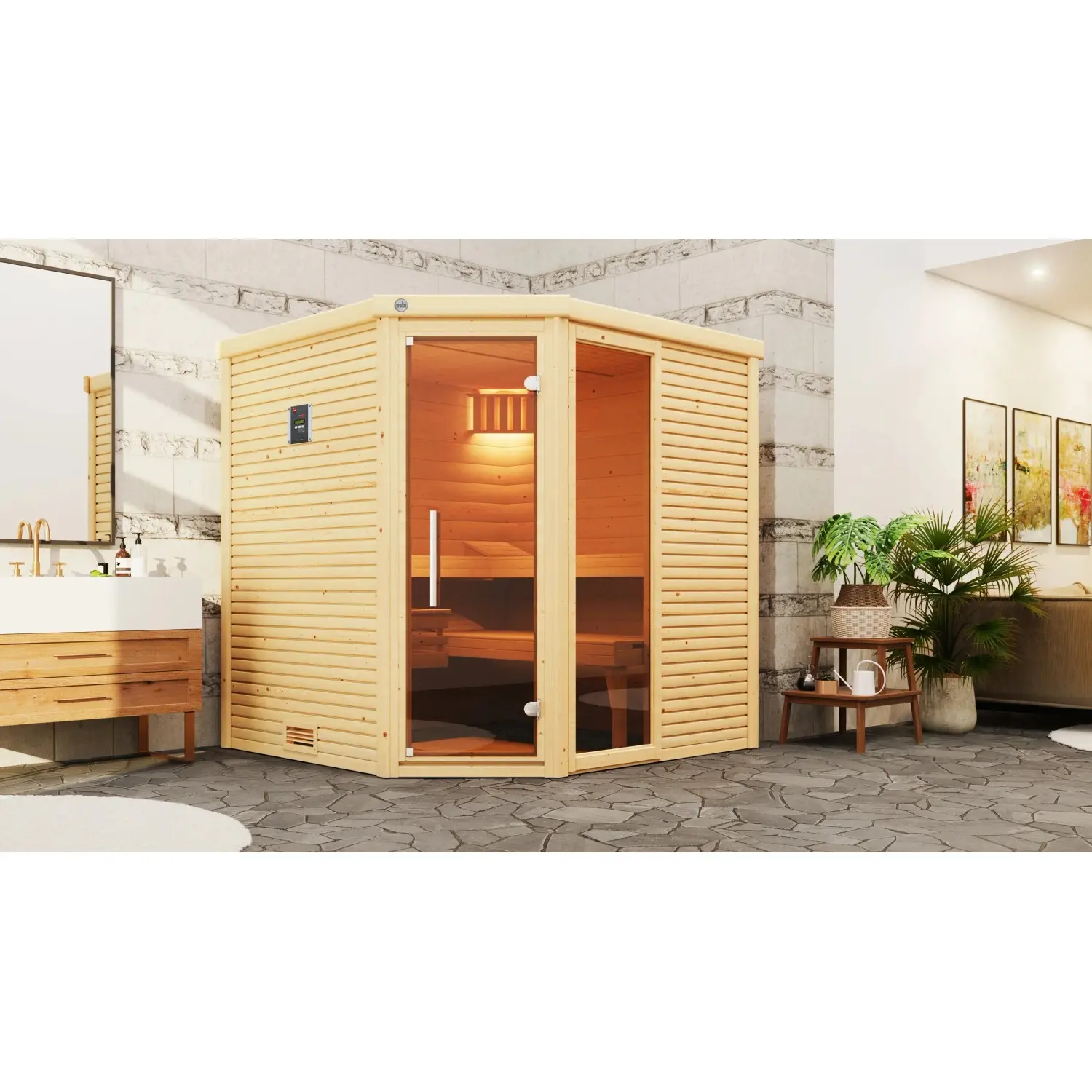 Weka Designová sauna Cubilis 2, přírodní, 198 x 198 x 205 cm + Kompakt 9 kW