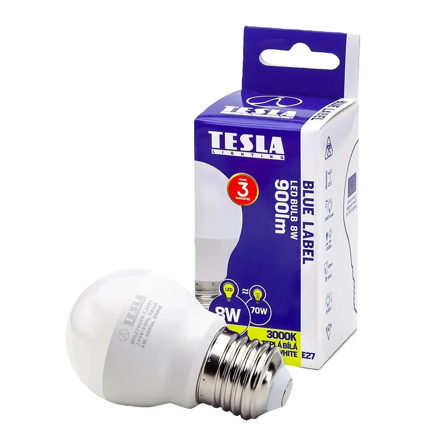 TESLA LED žárovka G45, E27, 8 W, 900 lm, 3 000 K