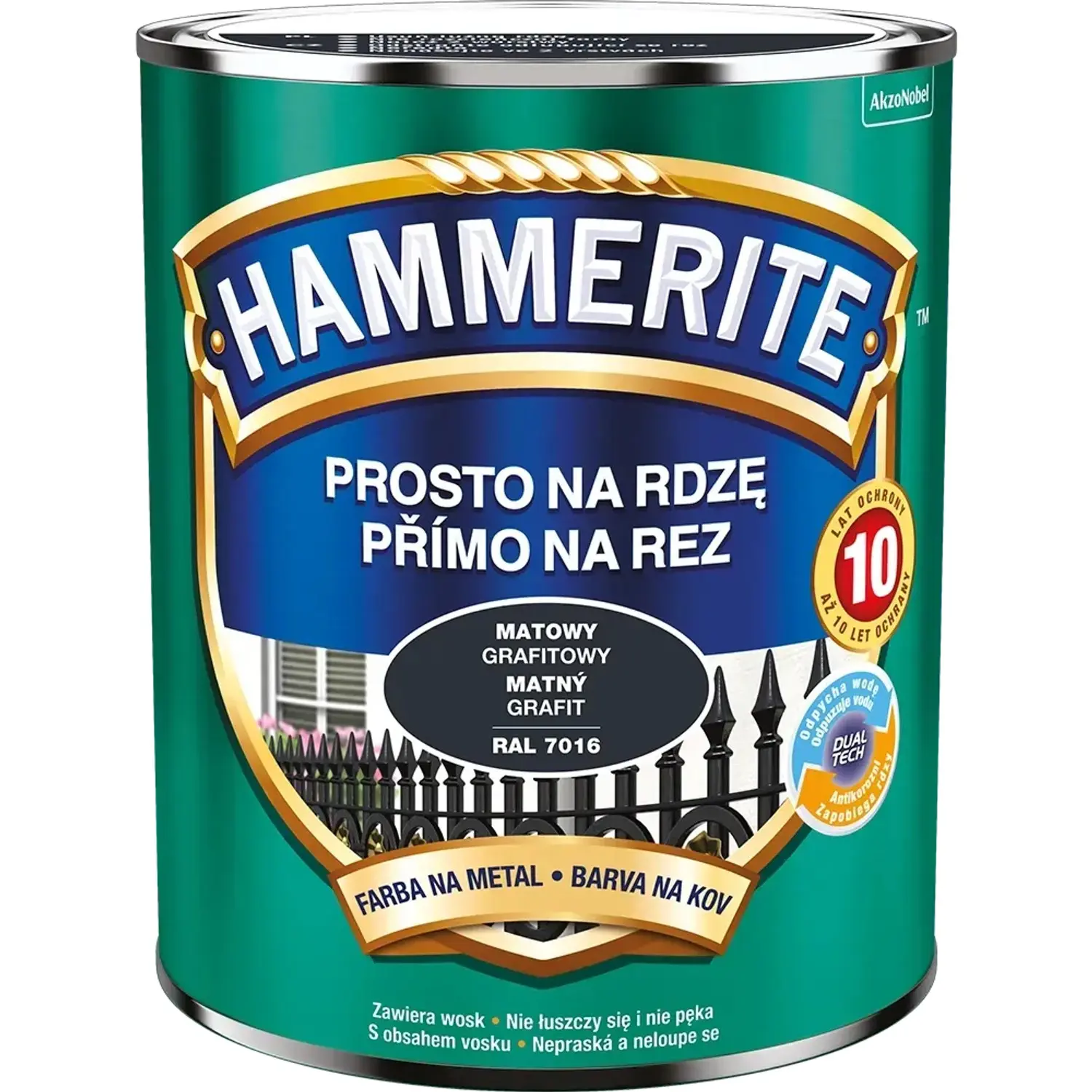 HAMMERITE Přímo na rez barva na železné kovy matná grafitová 0,7 l