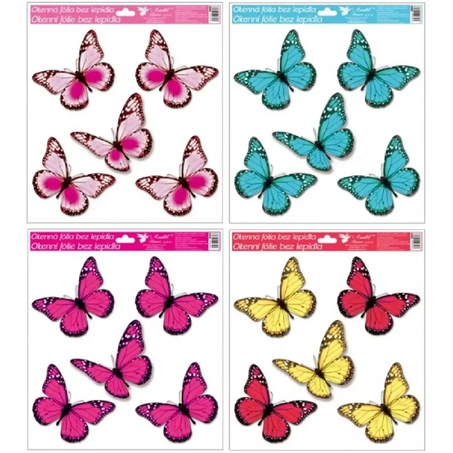 Okenní fólie s glitry motýli 33x30 cm červeno-žluté