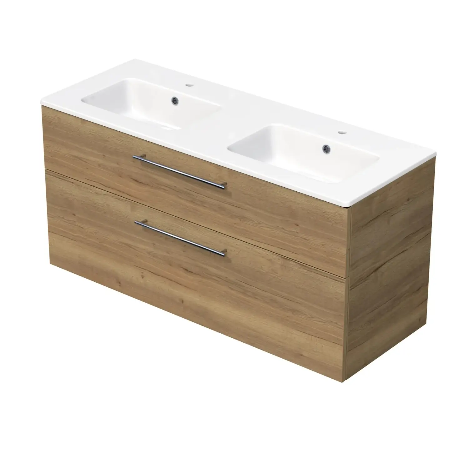 INTEDOOR Koupel.skříň+dvojumyvadlo BEE, úchyt chrom, š. 121 cm, dub Halifax