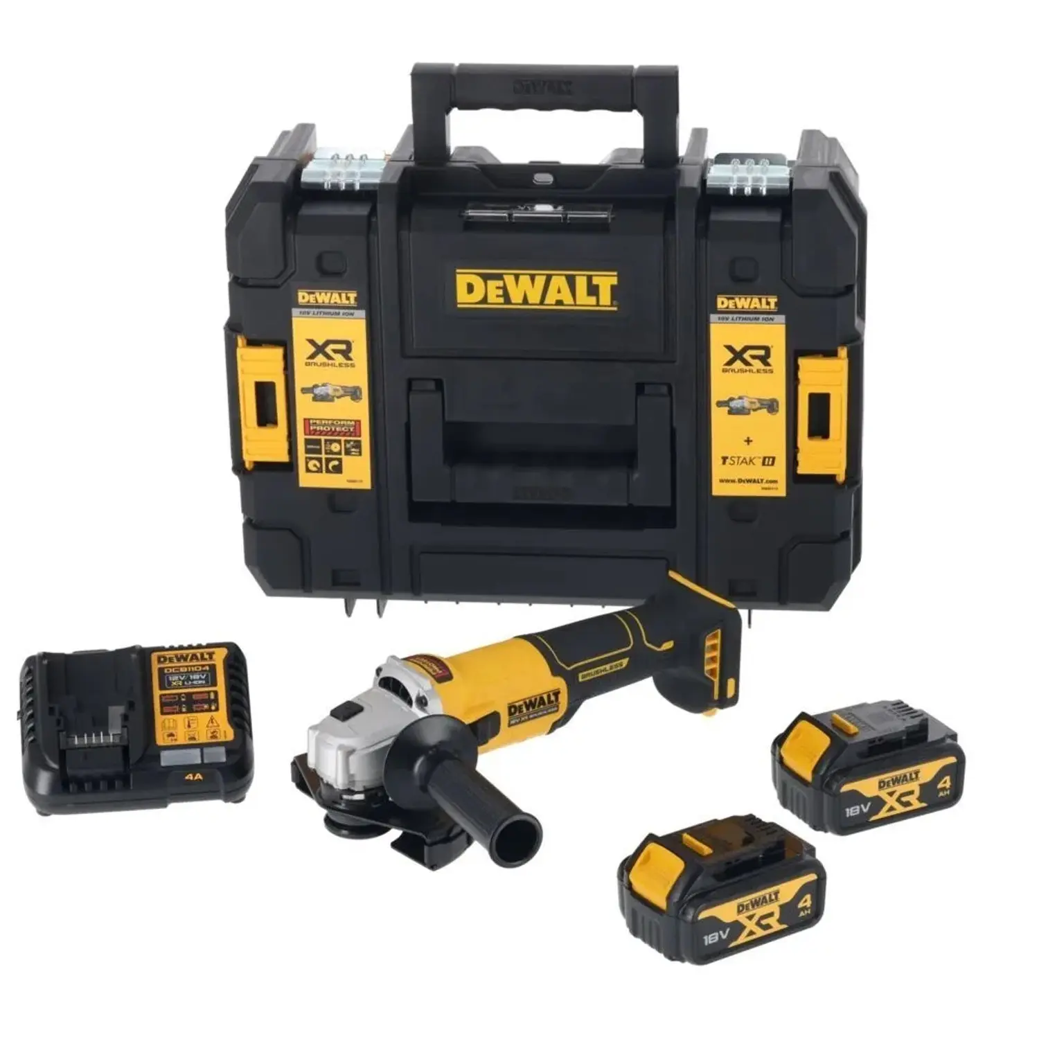 DeWALT 18V XR Aku bezuhlíková úhlová bruska DCG407N-XJ, 125 mm (2x4,0Ah, kufr)