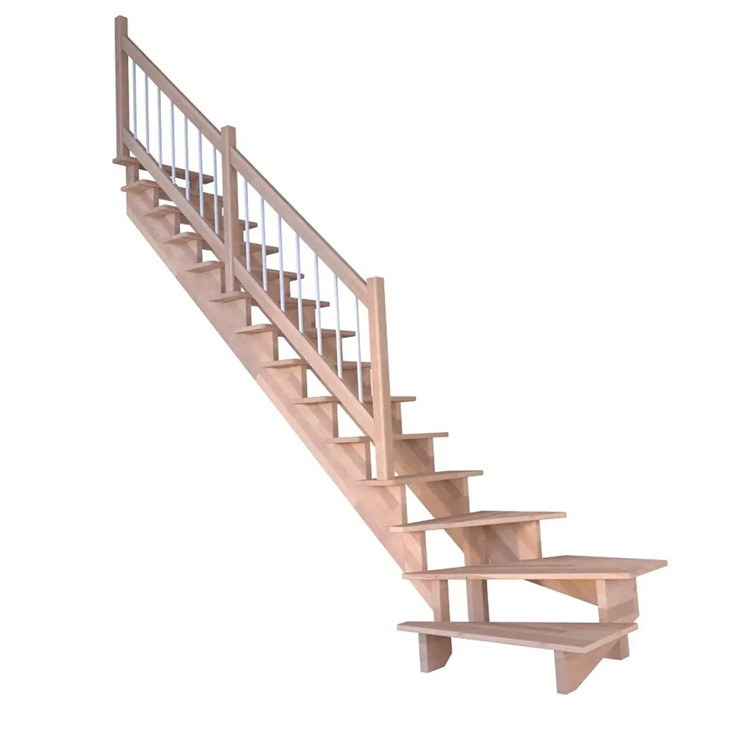 StarWood Schody Lindos bukové levé 80cm otevřené dřev. nerez.bílé zábradlí