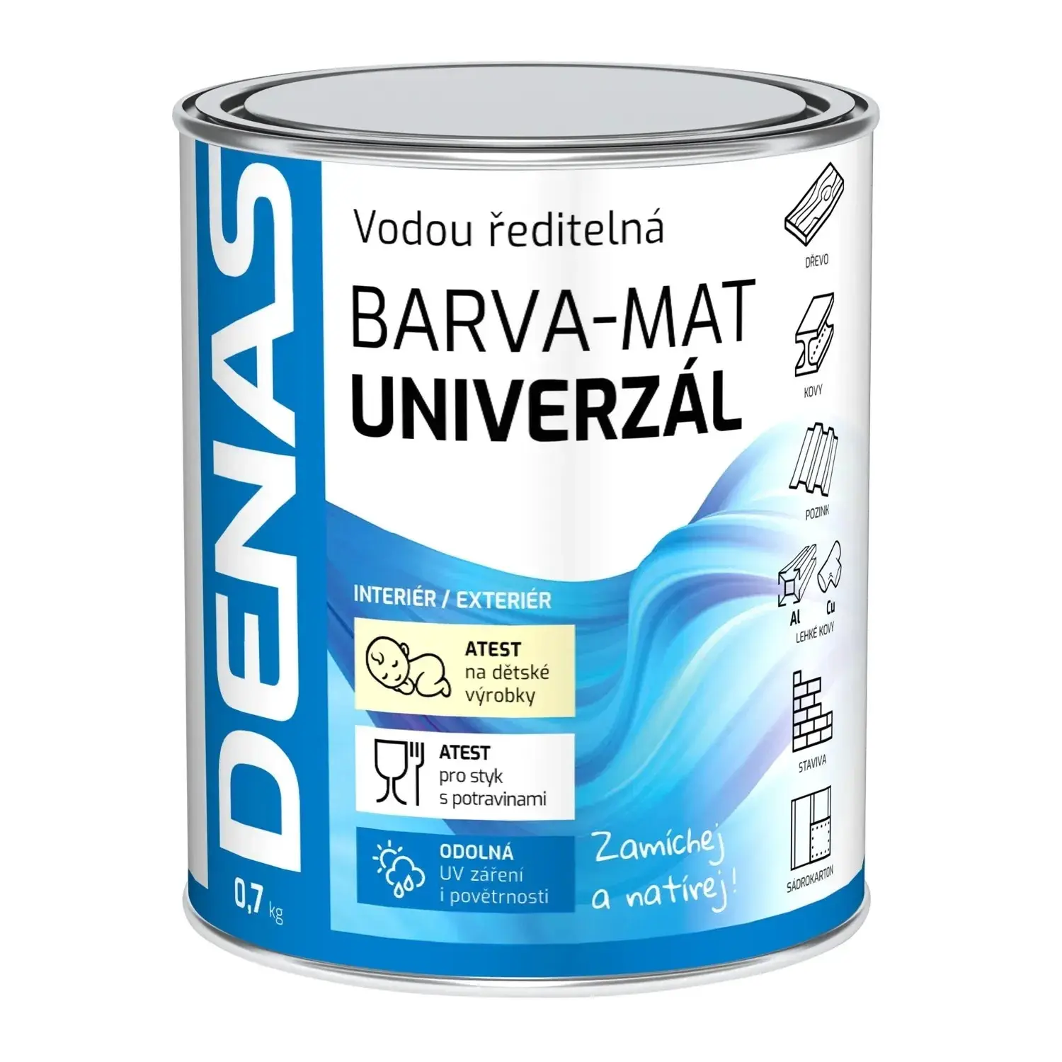 Denas Vrchní barva na dřevo, kov a beton Univerzál-mat, 0566 plot. zelená, 700 g