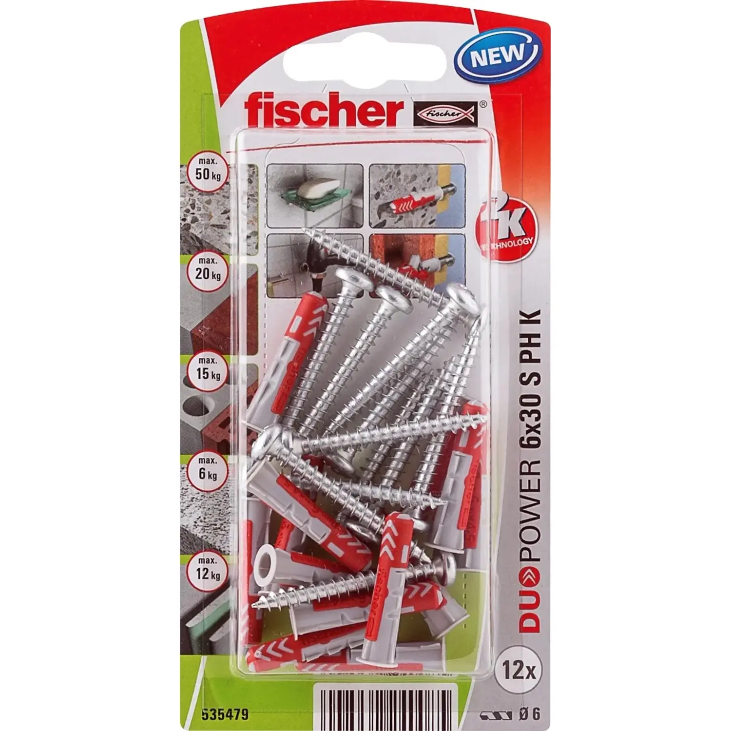 Fischer Hmoždinka DuoPower 6 x 30 S PH K NV, 12 ks