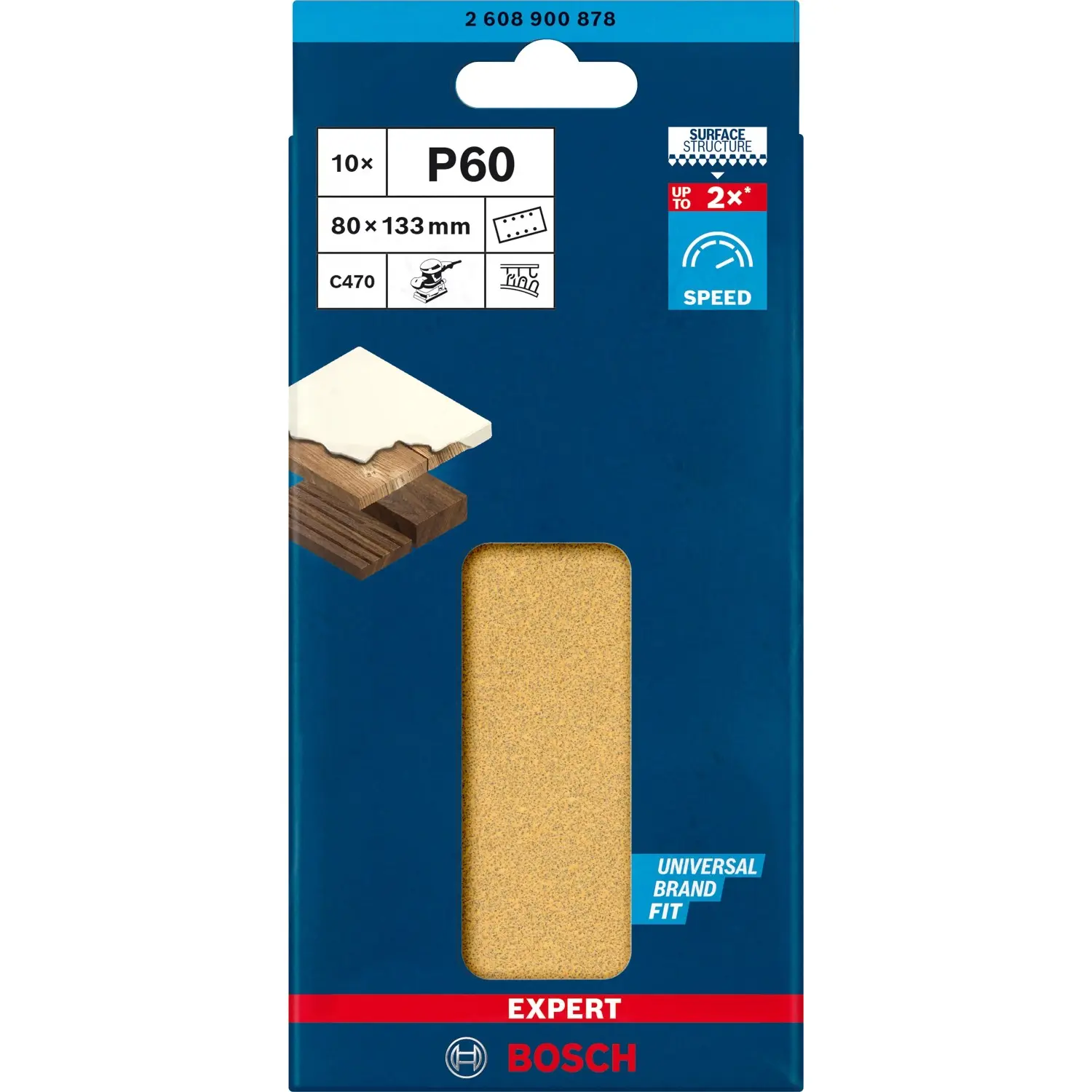Bosch Brusný papír Expert C470 P60, 8 otvorů, 80 x 133 mm, 10 ks (2 608 900 878)