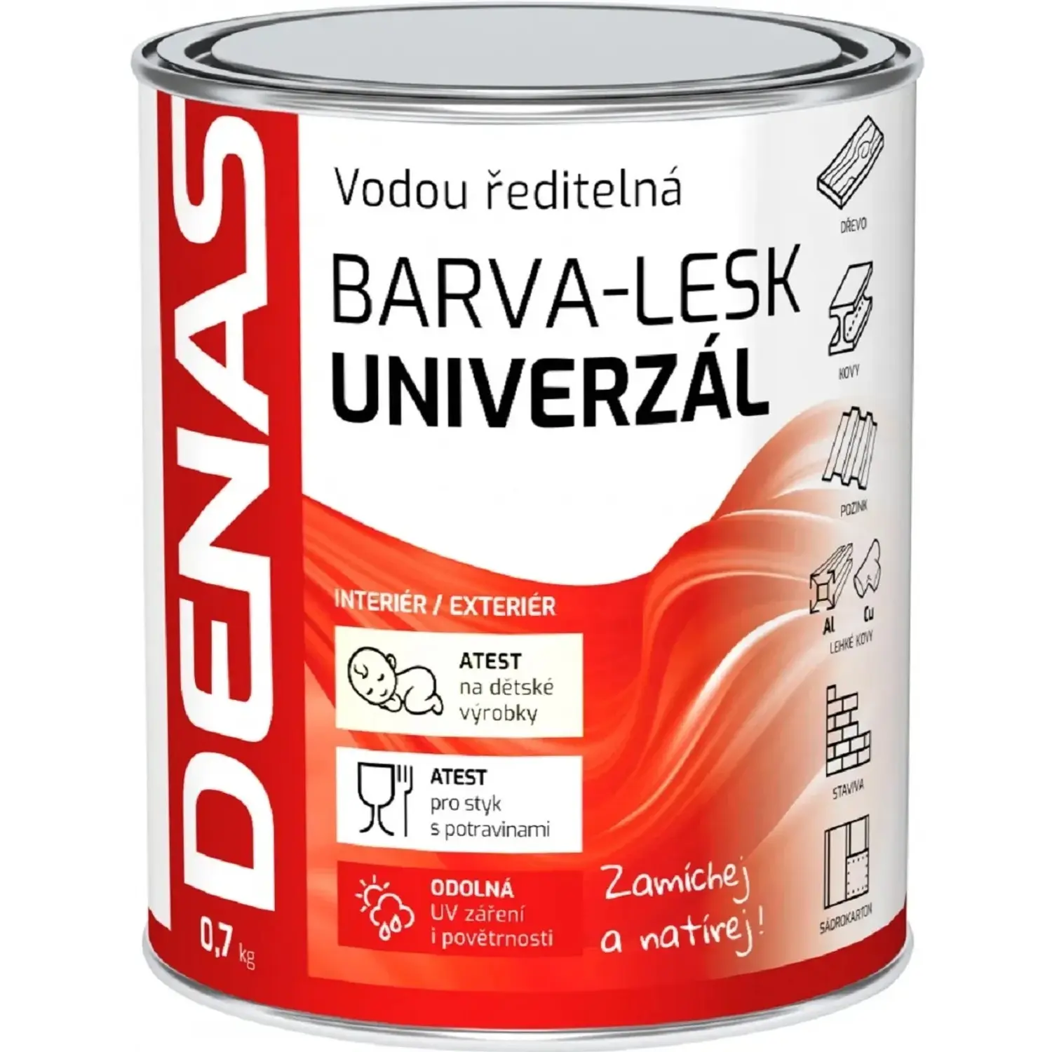 Denas Vrchní barva na dřevo, kov a beton Univerzál-lesk, 0660 okrová, 700 g