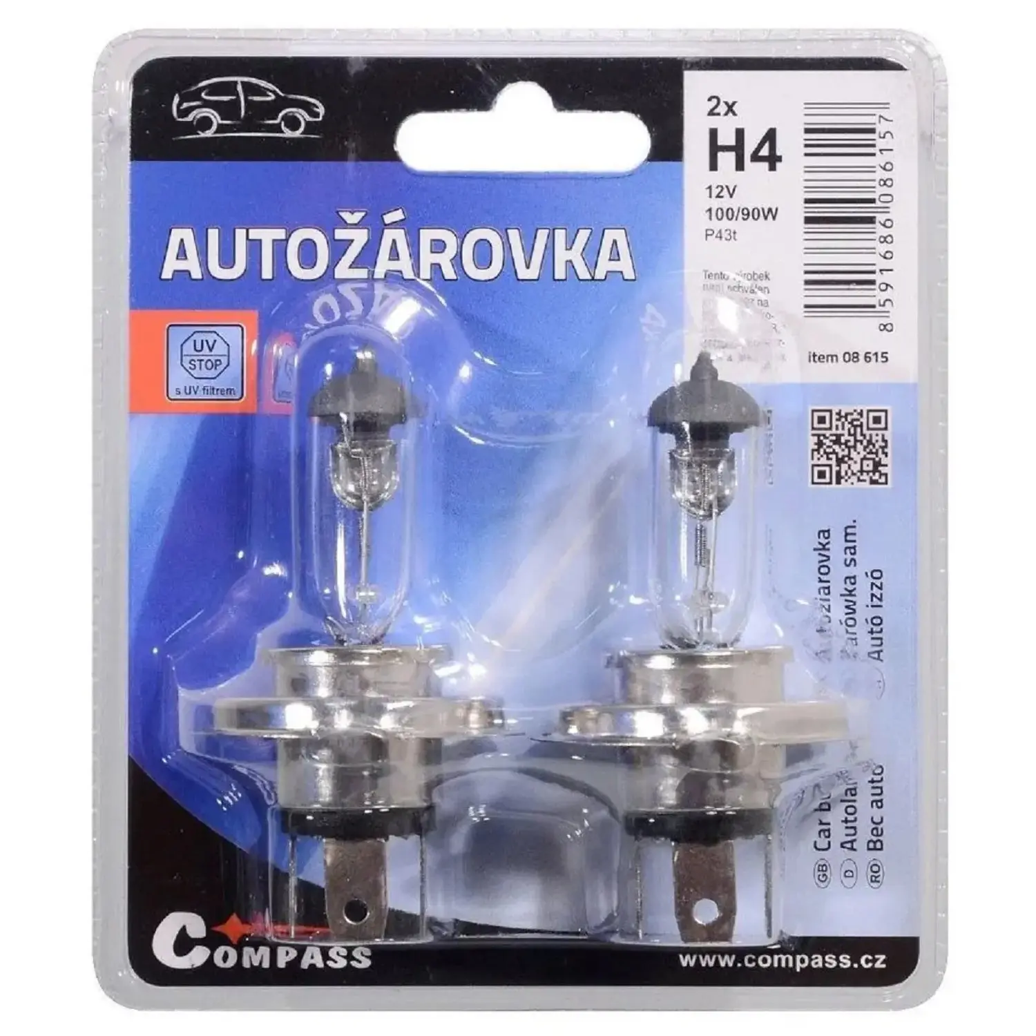 COMPASS Autožárovka H4 12 V 100 / 90 W, 2 ks