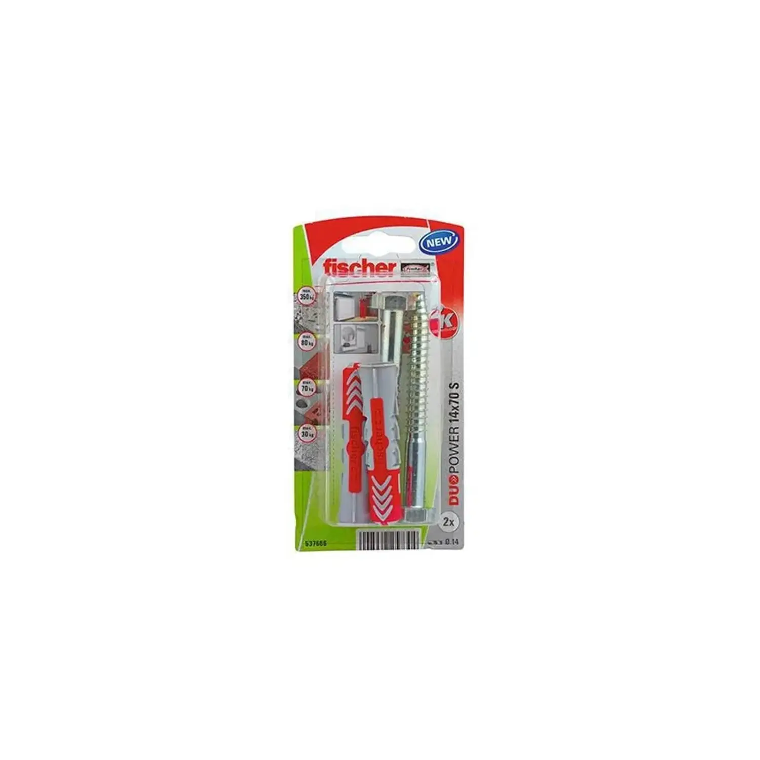 Fischer Hmoždinka DuoPower 14 x 70 S K NV se šrouby, 2 ks