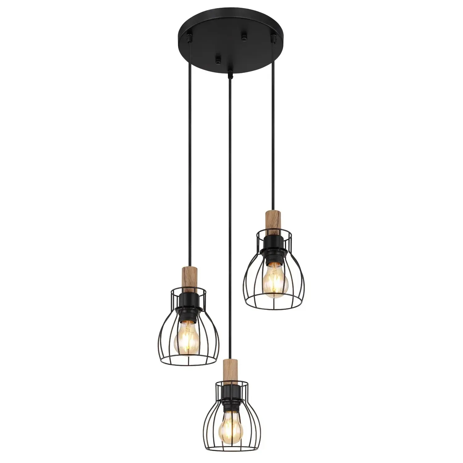 GLOBO Závěsné svítidlo MINA černé/hnědé 3 x E27 max. 40 W, pr. 35,5 x 120 cm