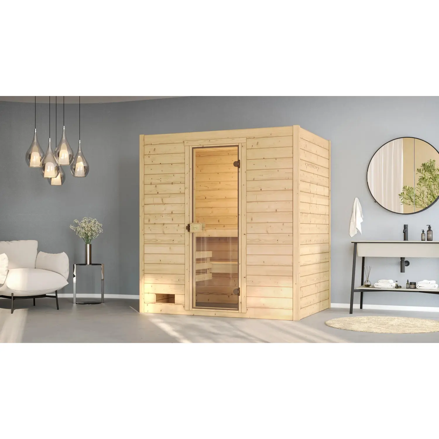 Weka Sauna z masivu 38 mm Valida 2 se skleněnými dveřmi
