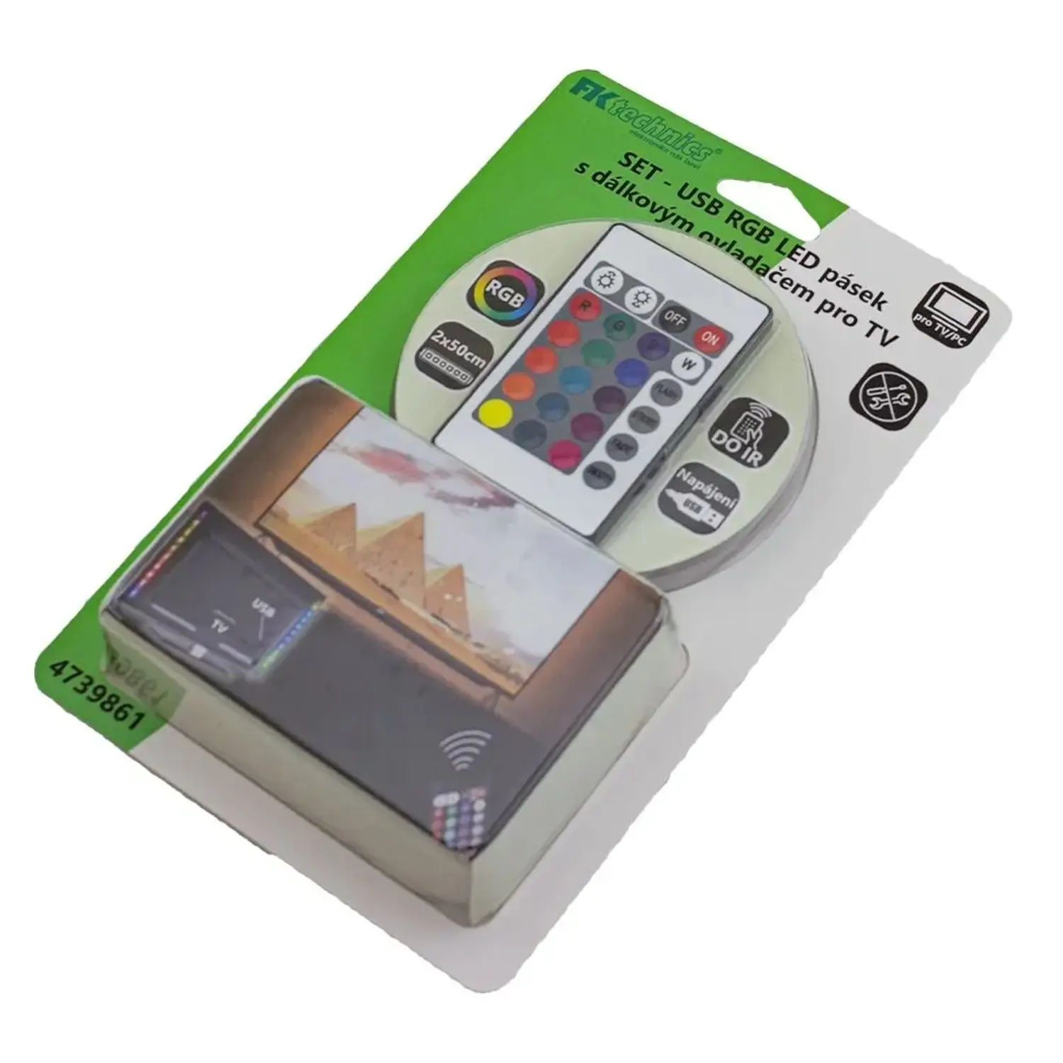 FK technics USB RGB LED pásek TV/PC s dálkovým IR ovladačem, 80 lm, 2 x 50cm