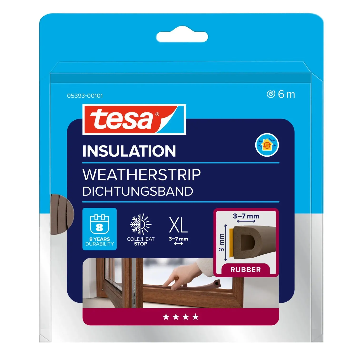 tesa Gumové těsnění pro dveře/okna INSULATION D-profil, hnědá, 6 m x 9 mm x 7 mm