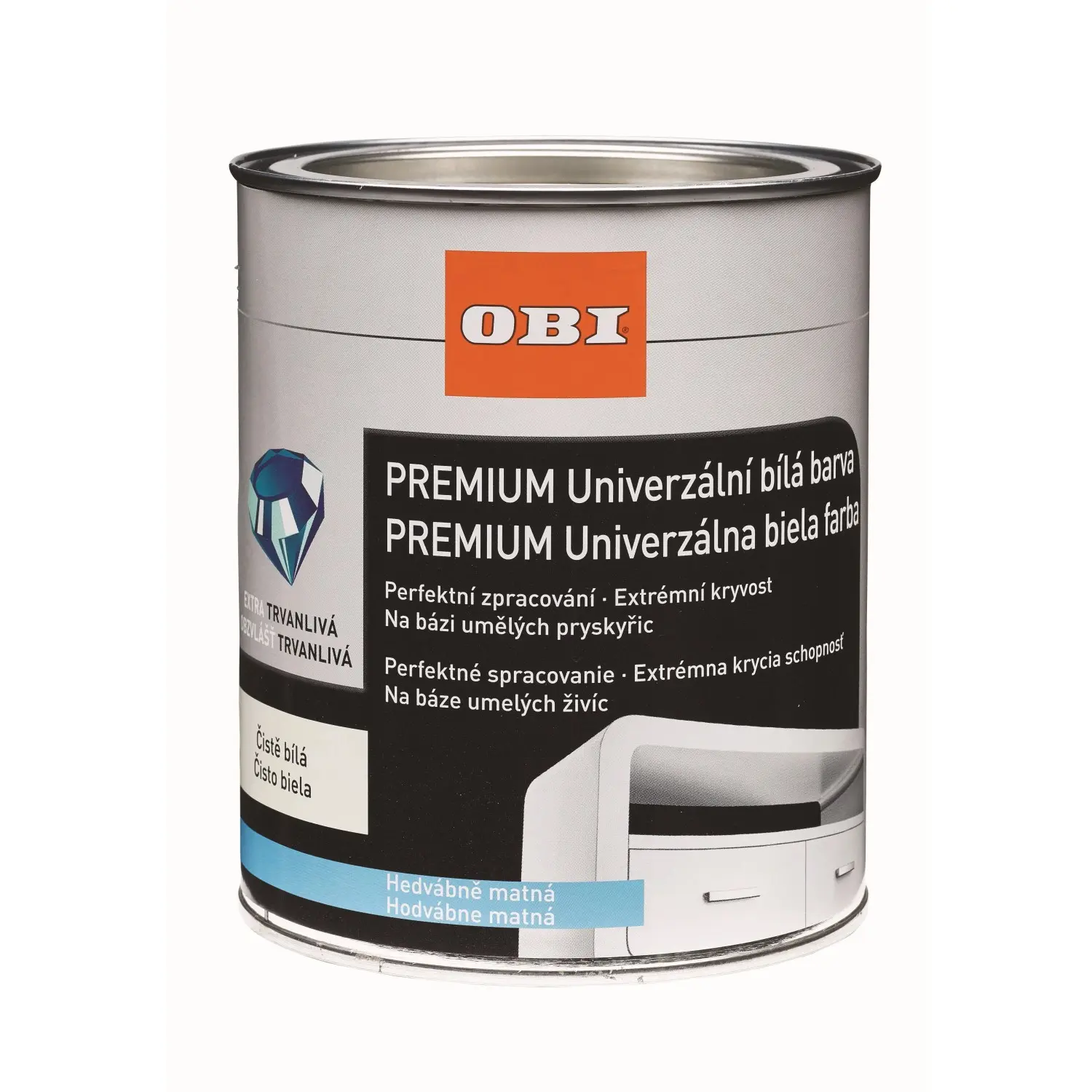 OBI Univerzální barva PREMIUM hedvábně matná bílá 750 ml