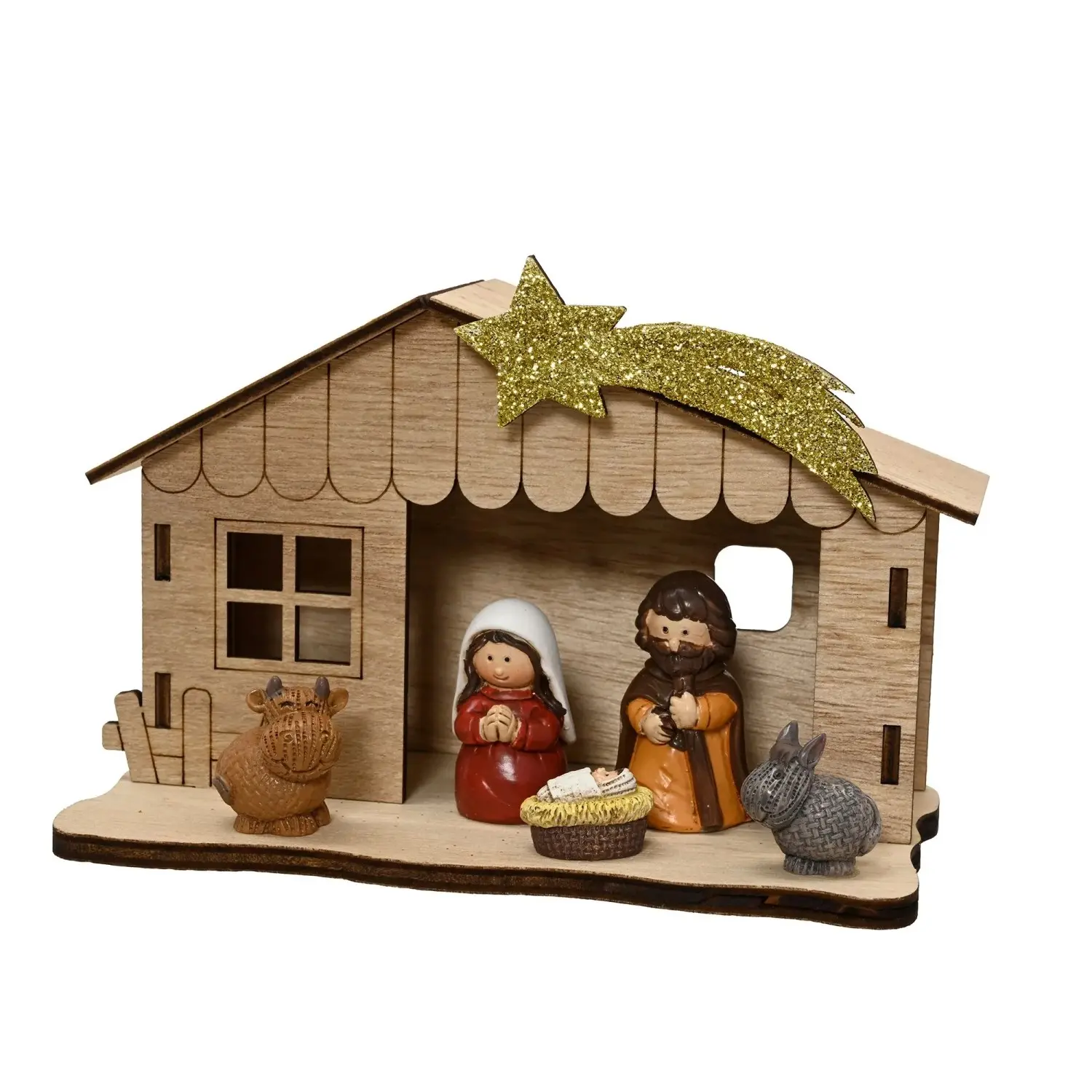 Decoris Vánoční betlém s figurkami, dřevo, 15 x 8 x 10,3 cm
