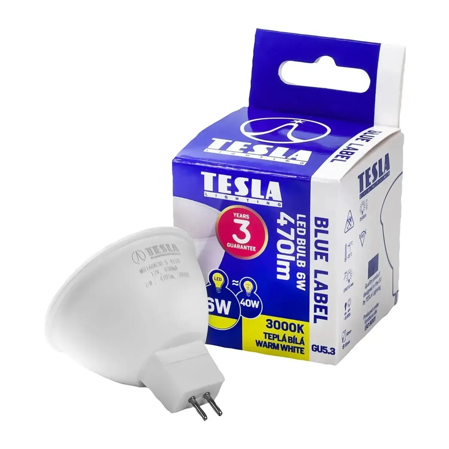 TESLA Lighting LED žárovka GU5,3 MR16, 6 W, 470 lm, 3000 K