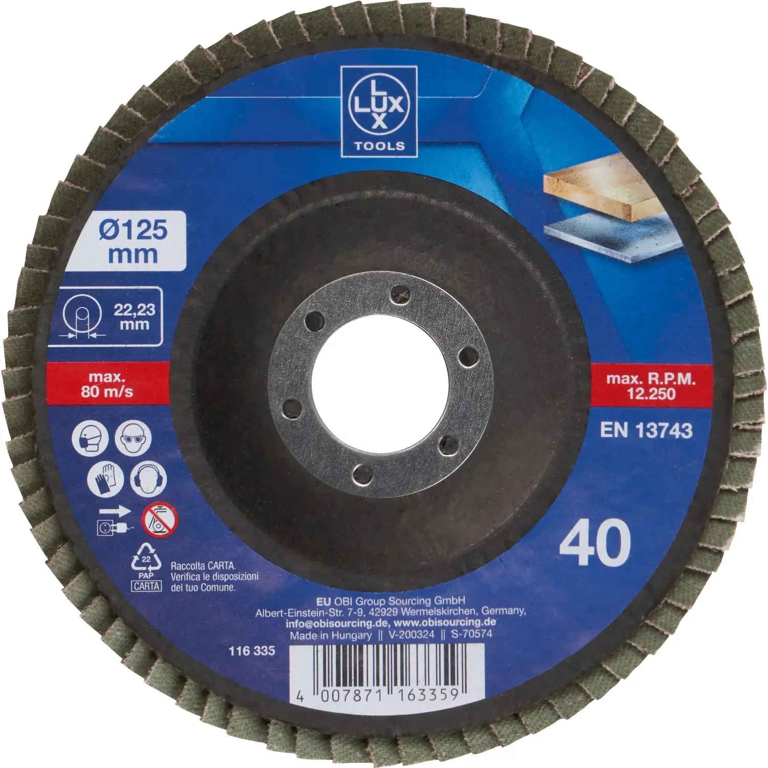 LUX-TOOLS Lamelový brusný kotouč Multi, zrnitost K40, pr. 125 mm