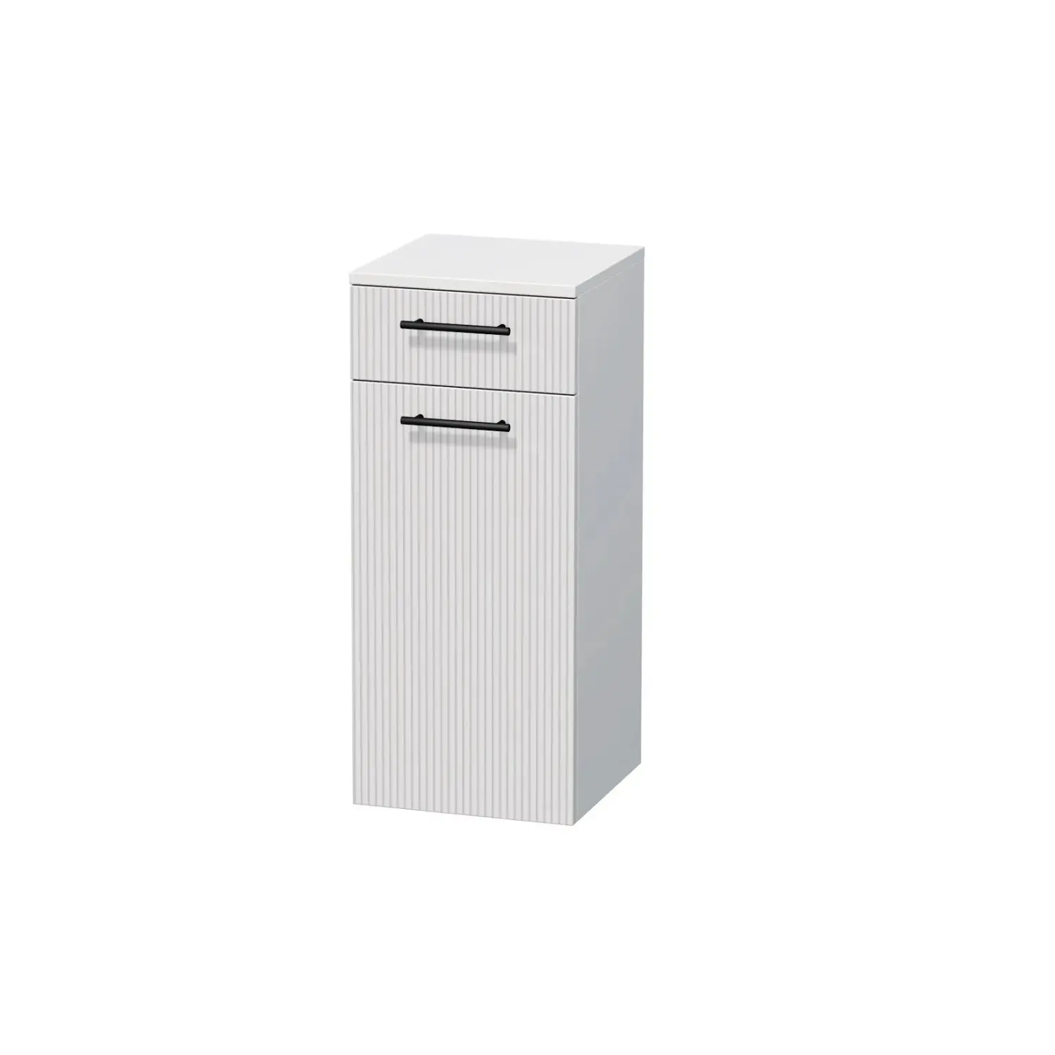 INTEDOOR Nízká skříň BEE, úchyt černý, 1 zásuvka, koš, š. 35cm, bílá 3D pruhy