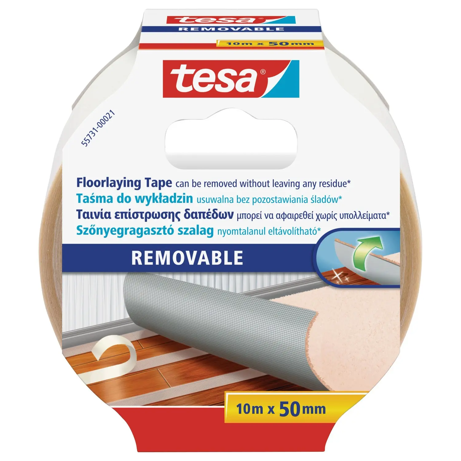 tesa Podlahová lepicí páska s výztuhou odstranitelná beze stop, 10 m x 50 mm