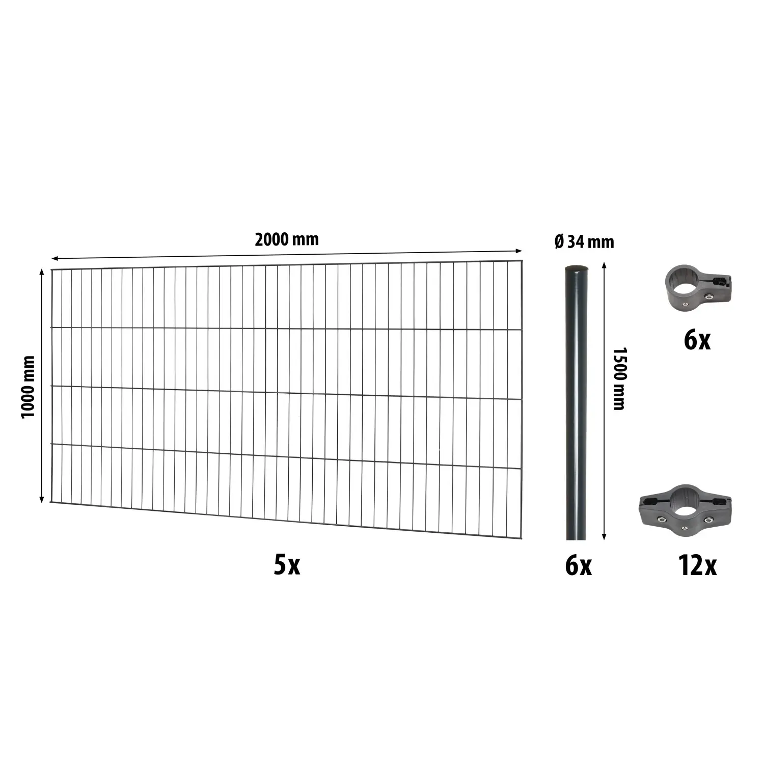 Floraworld Kompletní plotový set 1prut. kul.sl. zabet., antracit, 100 cm, 10 m