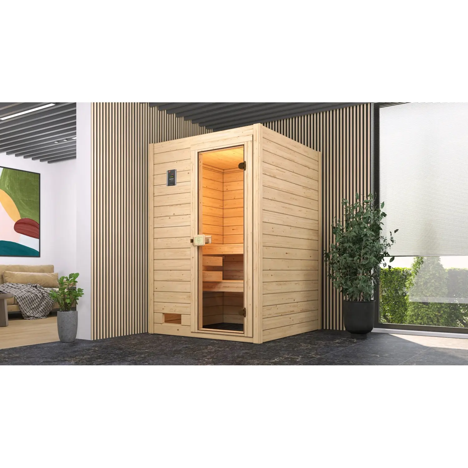 Weka Sauna z masivu 38 mm Valida 1 se skleněnými dveřmi