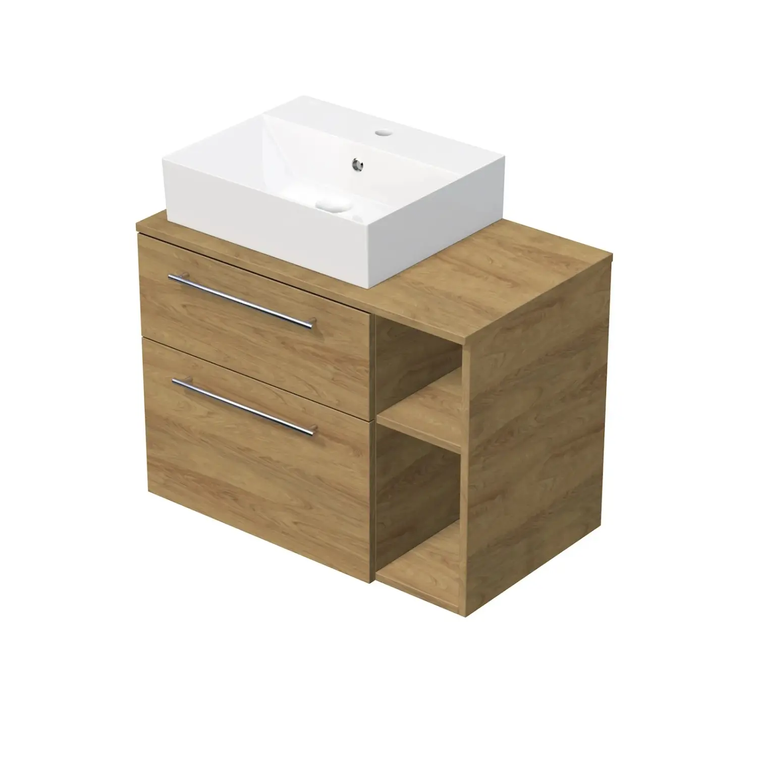 INTEDOOR Koupel.skříň+umyvadlo BEE, úchyt chrom, 80cm, regál vpravo, dub Hickory
