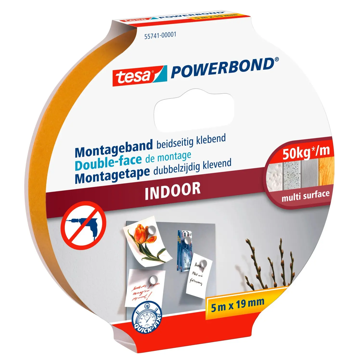 tesa Oboustranná montážní páska Powerbond INDOOR, bílá, 5 m x 19 mm