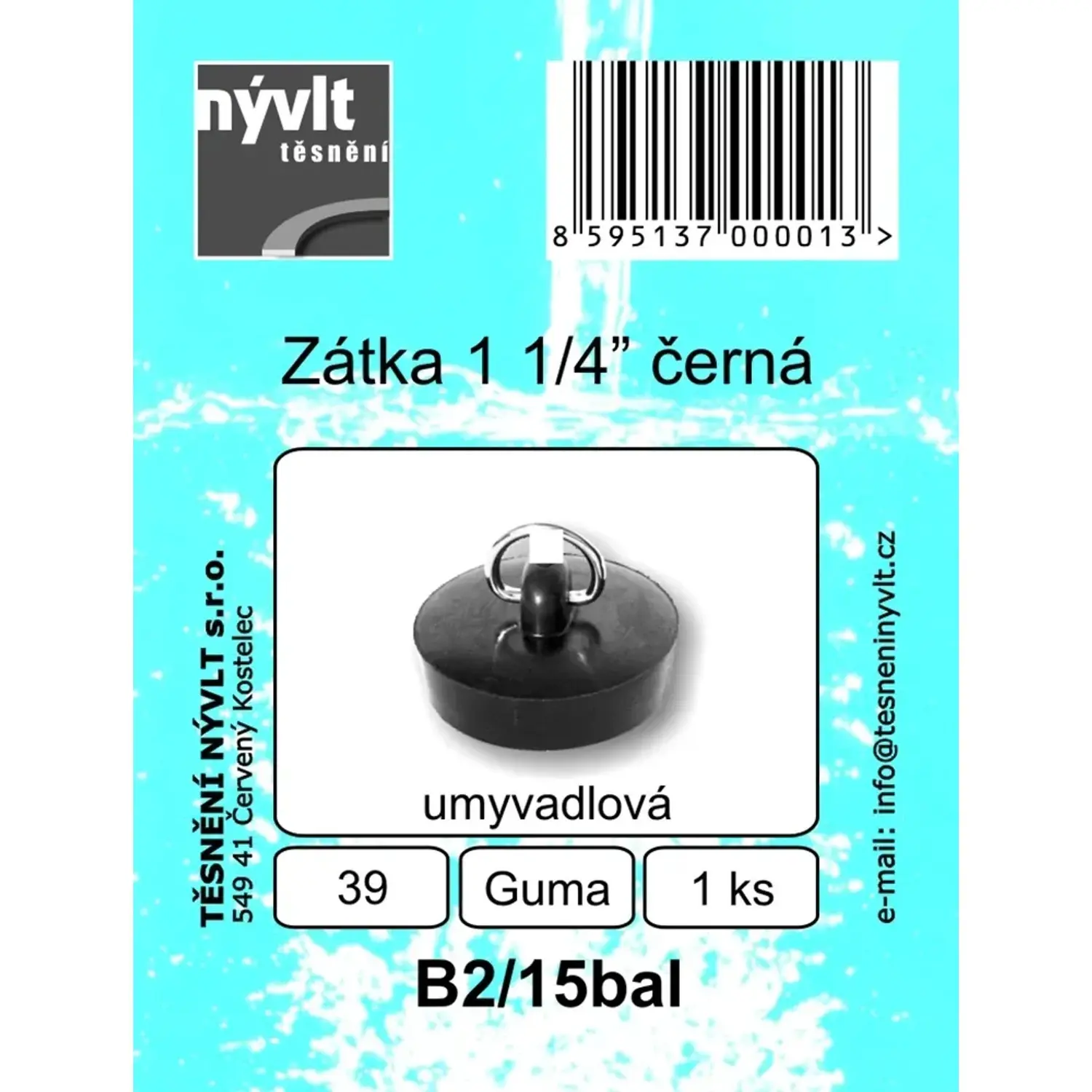 Nezařazeno ZÁTKA 39MM,ČERNÁ S PŮLKROUŽKEM UMYVAD.,PRYŽ B2/15_hamashop