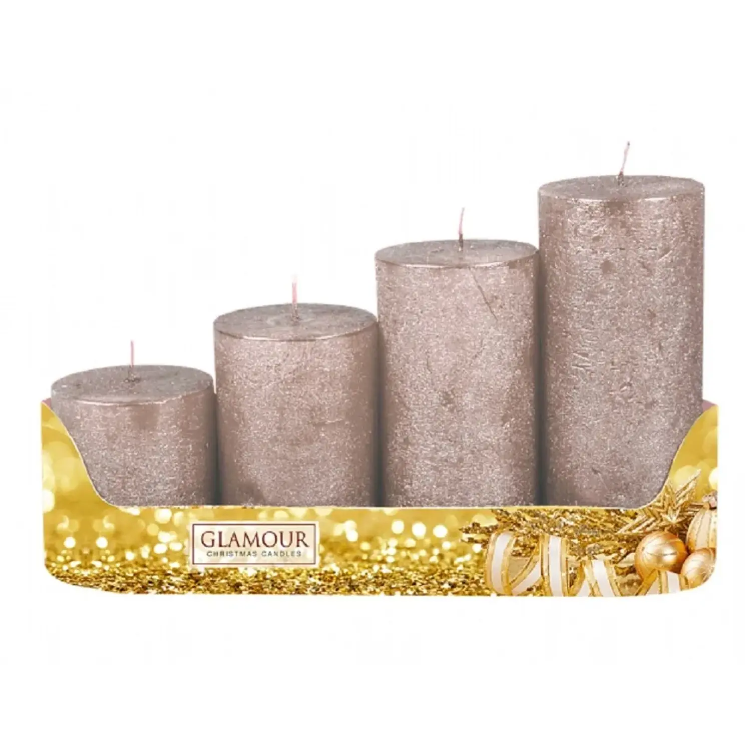 NOHEL GARDEN Adventní svíčky stupňovité rustikální metalické champagne 4 ks