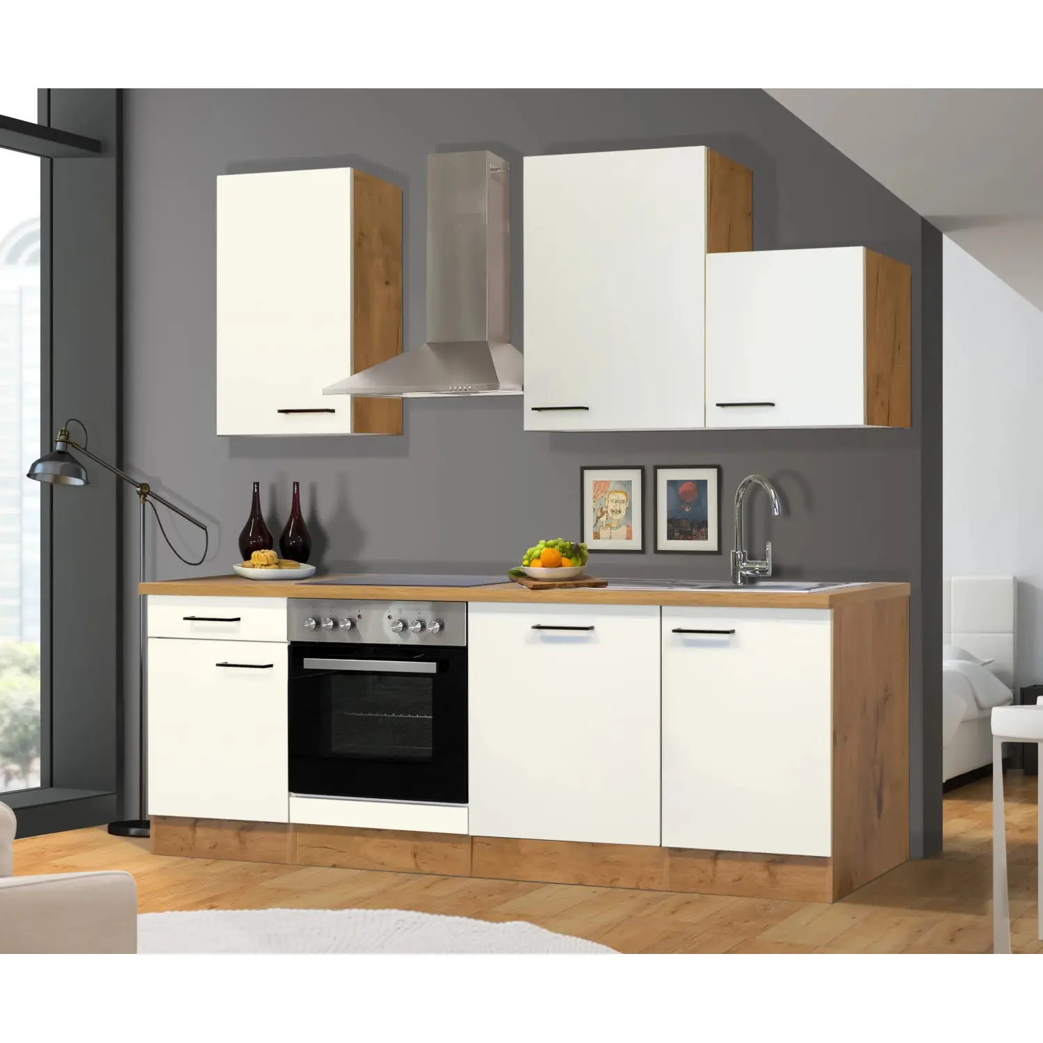 Flex-Well Kuchyně Vintea 220 cm/typ 5 - trouba/varná deska/digestoř/myčka