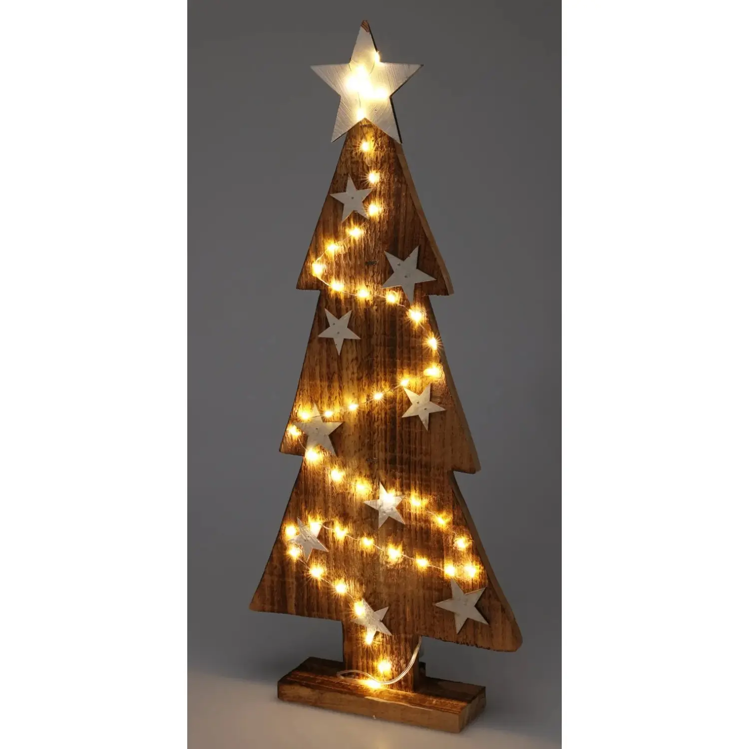 Koopman Dřevěný vánoční stromek s osvětlením 50 LED teplá bílá, 25 x 6 x 54 cm