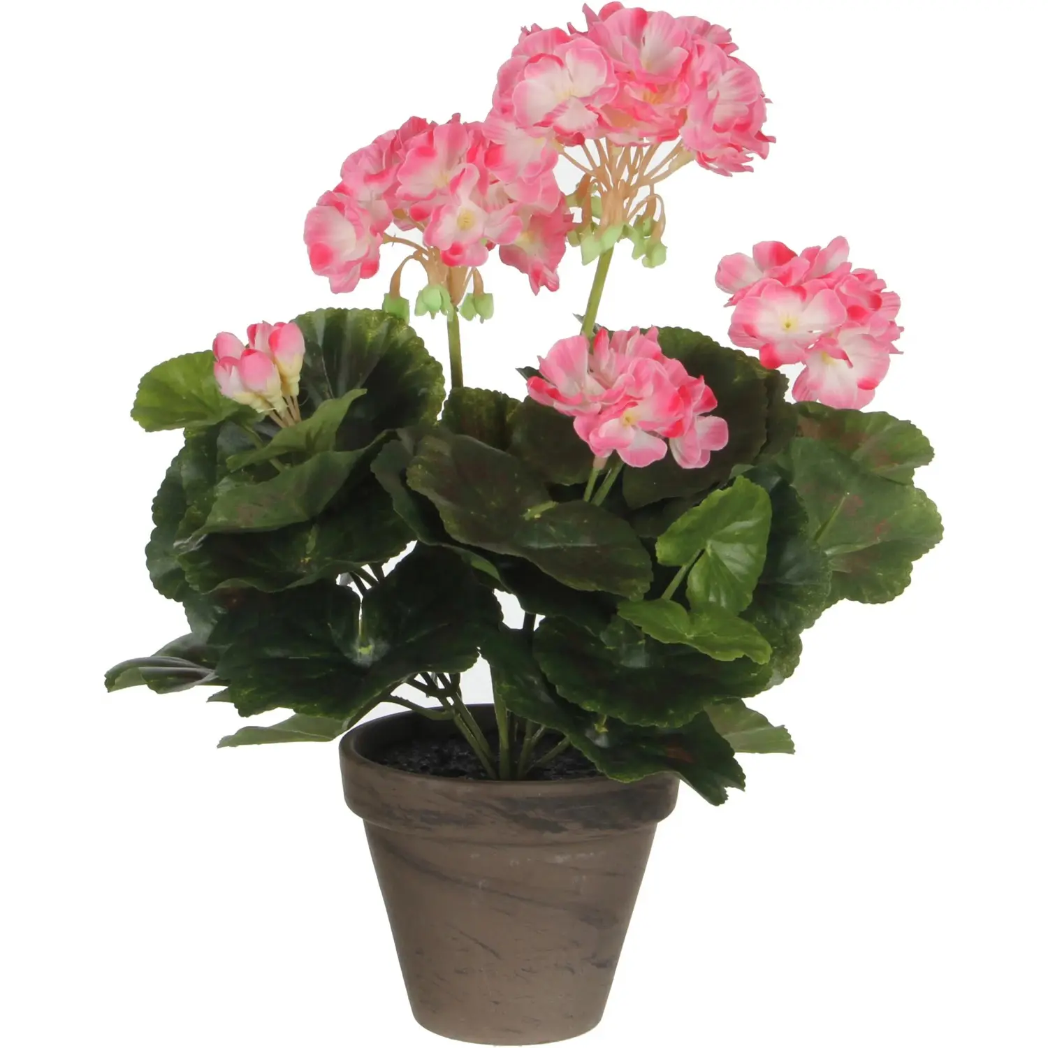 Mica Decorations Umělá květina kakost v květináči, 34 cm, růžová/bílá, pr. 20 cm