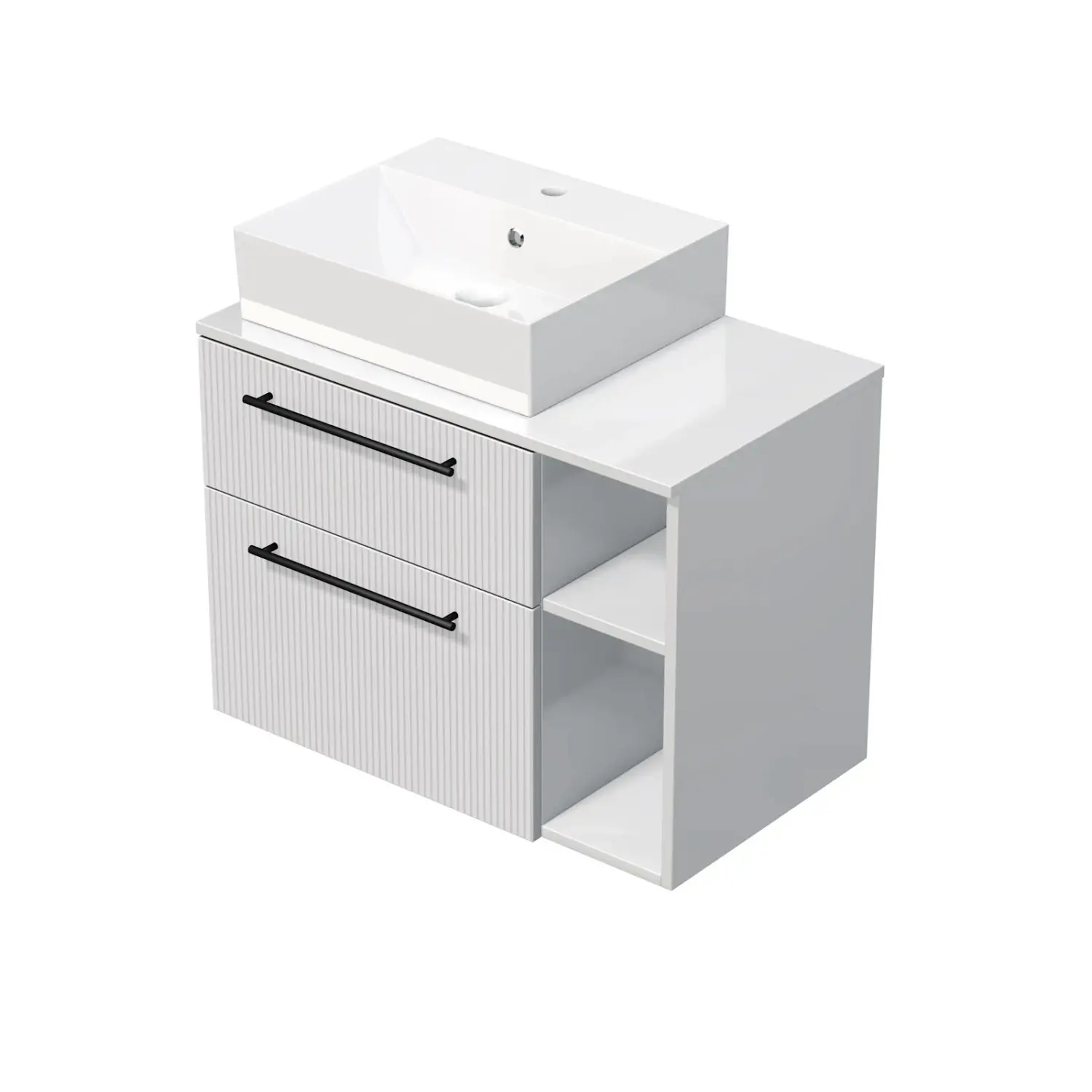 INTEDOOR Skříň+umyvadlo BEE, úchyt černý, š.80 cm, regál vpravo, bílá 3D pruhy